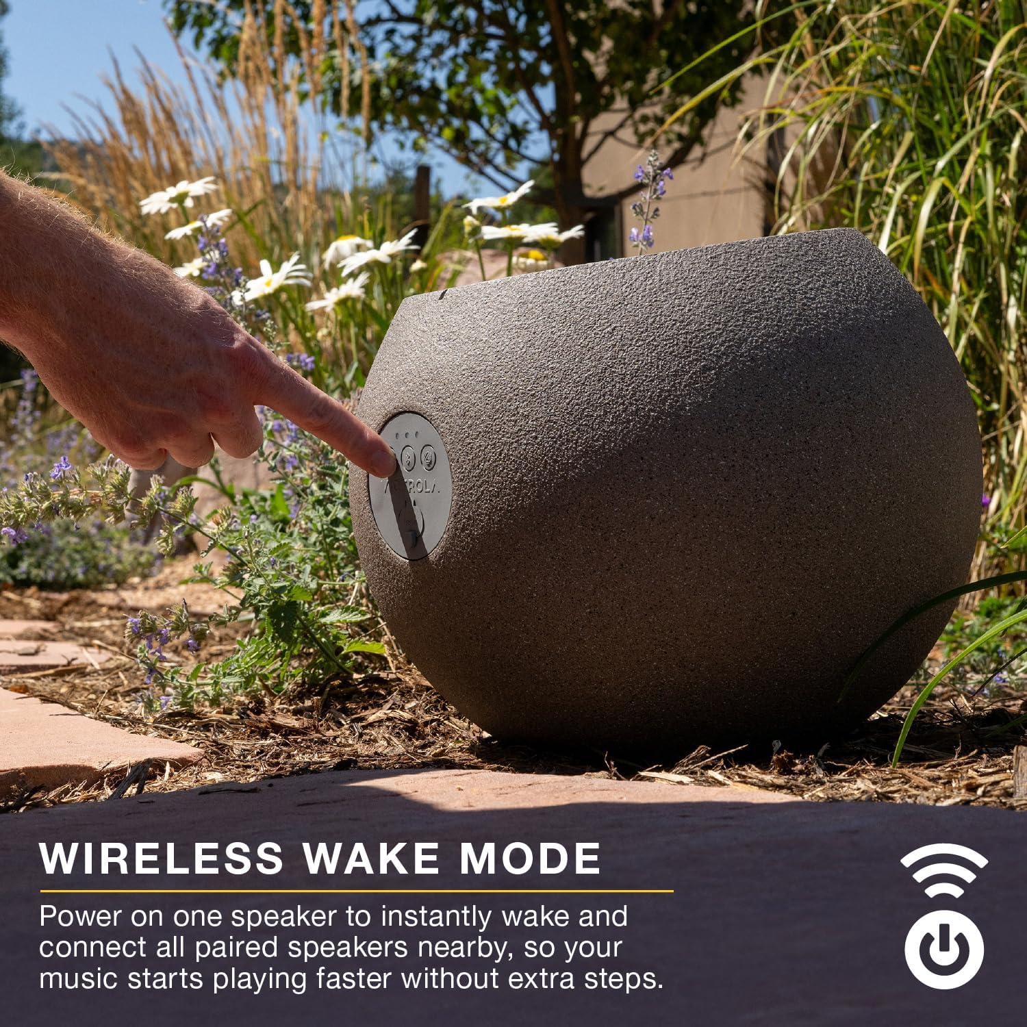 Victrola Zen – Wireless Outdoor Bluetooth Solar Speaker – IP65 Weather Resistant, Solar Charging, Multi-Speaker Connection Using Auracast (Each, Stone)