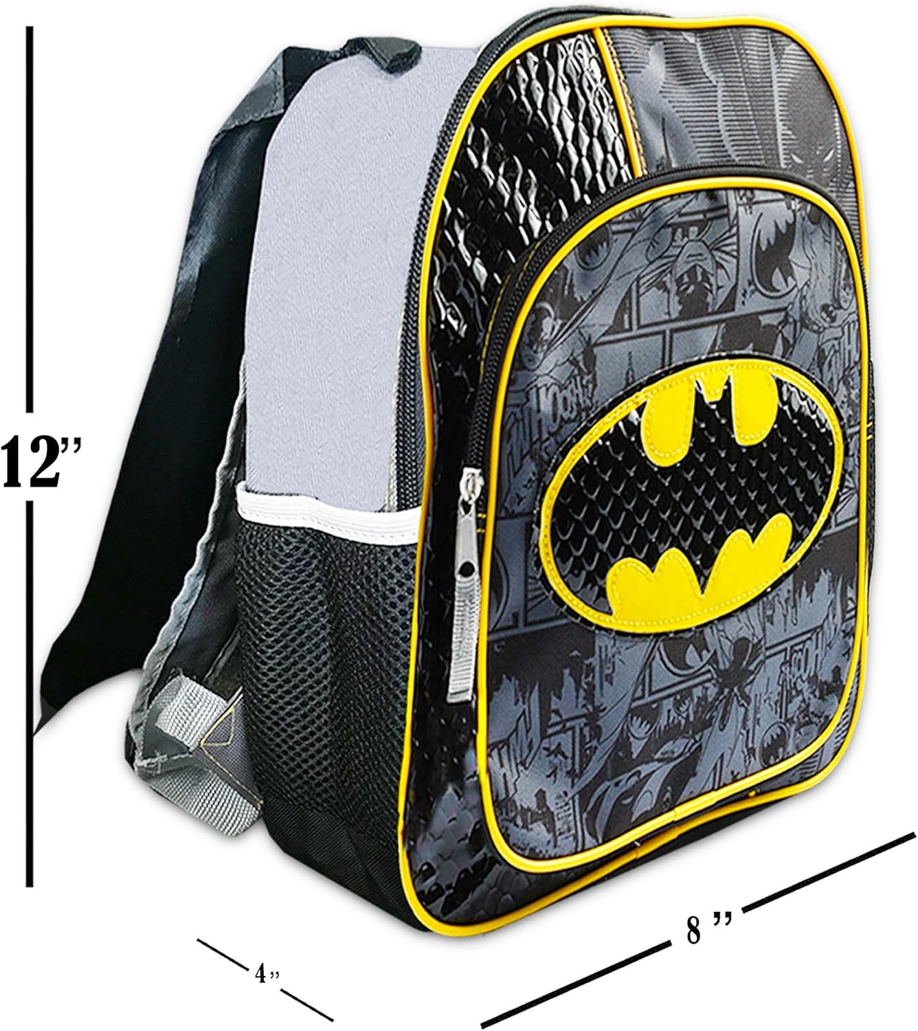 Batman Backpack for Preschool Toddlers ~ Deluxe 12" Batman Mini Backpack for Boys Kids (Batman School Supplies Bundle, Backpack and Door Hanger))