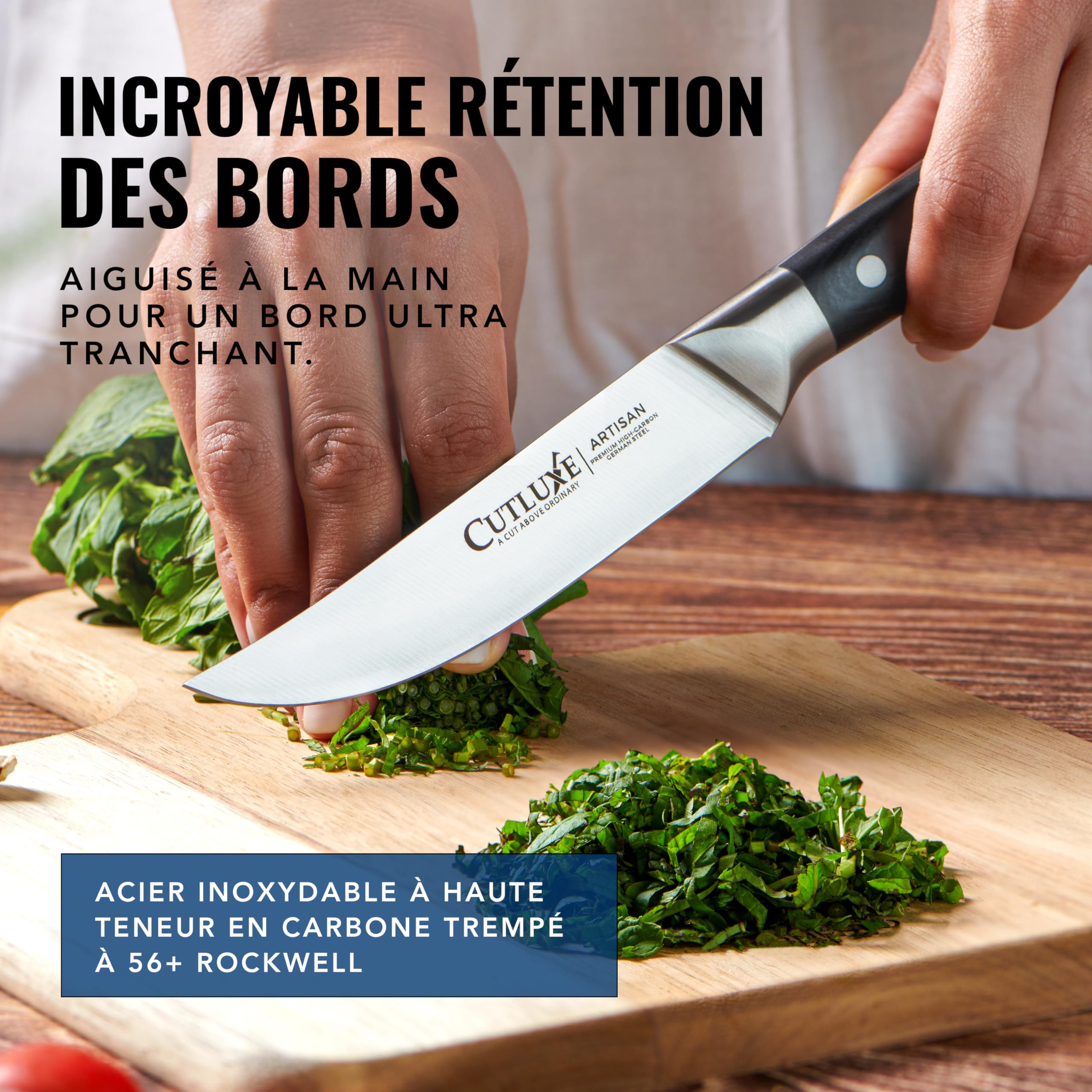 Cutluxe Couteaux à Steak 4 Pièces – Bord Uni, Couverts de Table | Lame effilée en acier allemand, manche ergonomique antidérapant; parfait pour viande grillée et repas; garantie à vie