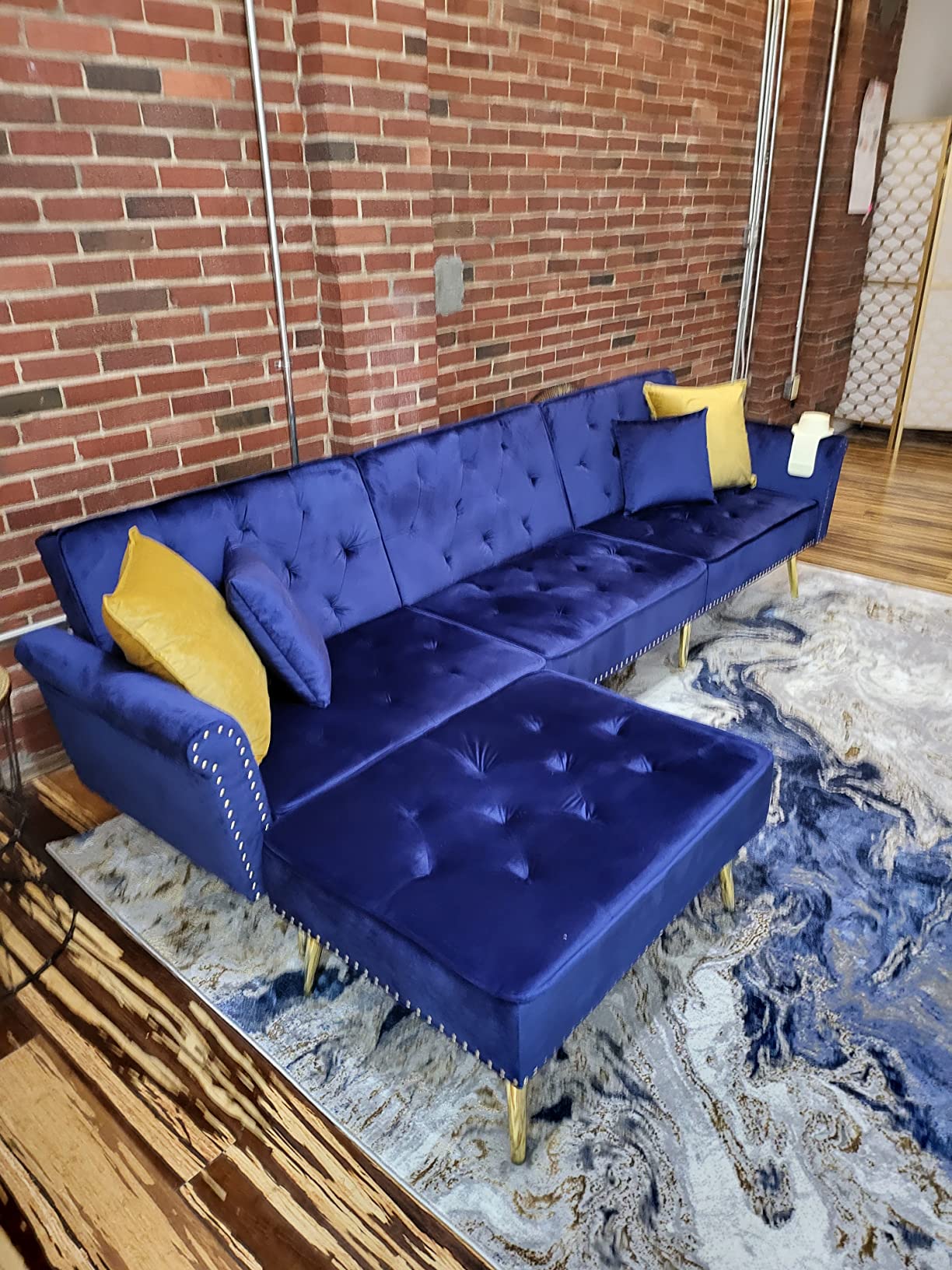 25/mo Finance Sectional Sleeper Sofa Couch Bed, Velvet LShaped