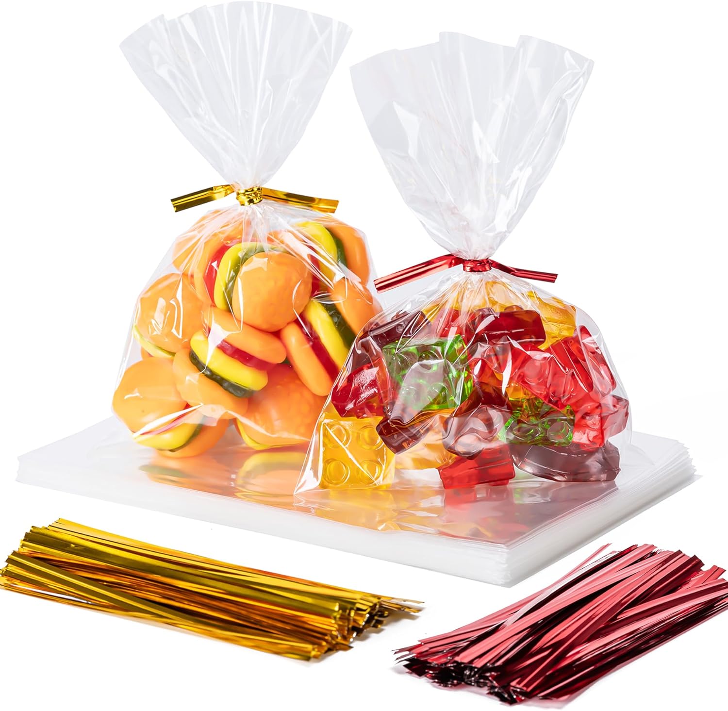 Aegero 200 Pack 4x6 Clear Cellophane Treat Bags with 200 Twist Ties - Perfect for Candy, Bakery, Party Favors & Gift Wrapping