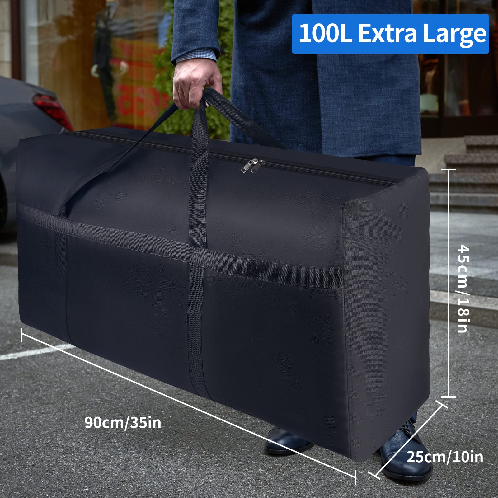 Borse Per Vestiti Sotto Il Letto - 4 Pezzi 110L In Tessuto Oxford 600D, Nero Con Cerniere - Foto 12