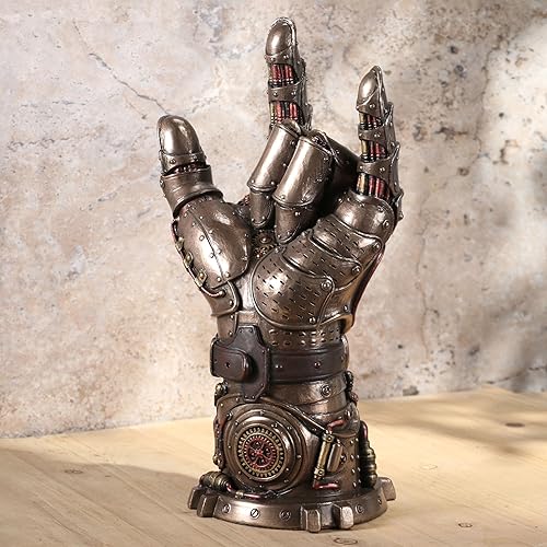 Miniatura 3 de Veronese Design Escultura de resina Steampunk Guantelete de amor de 9 12 pulgadas, acabado de bronce fundido en frío