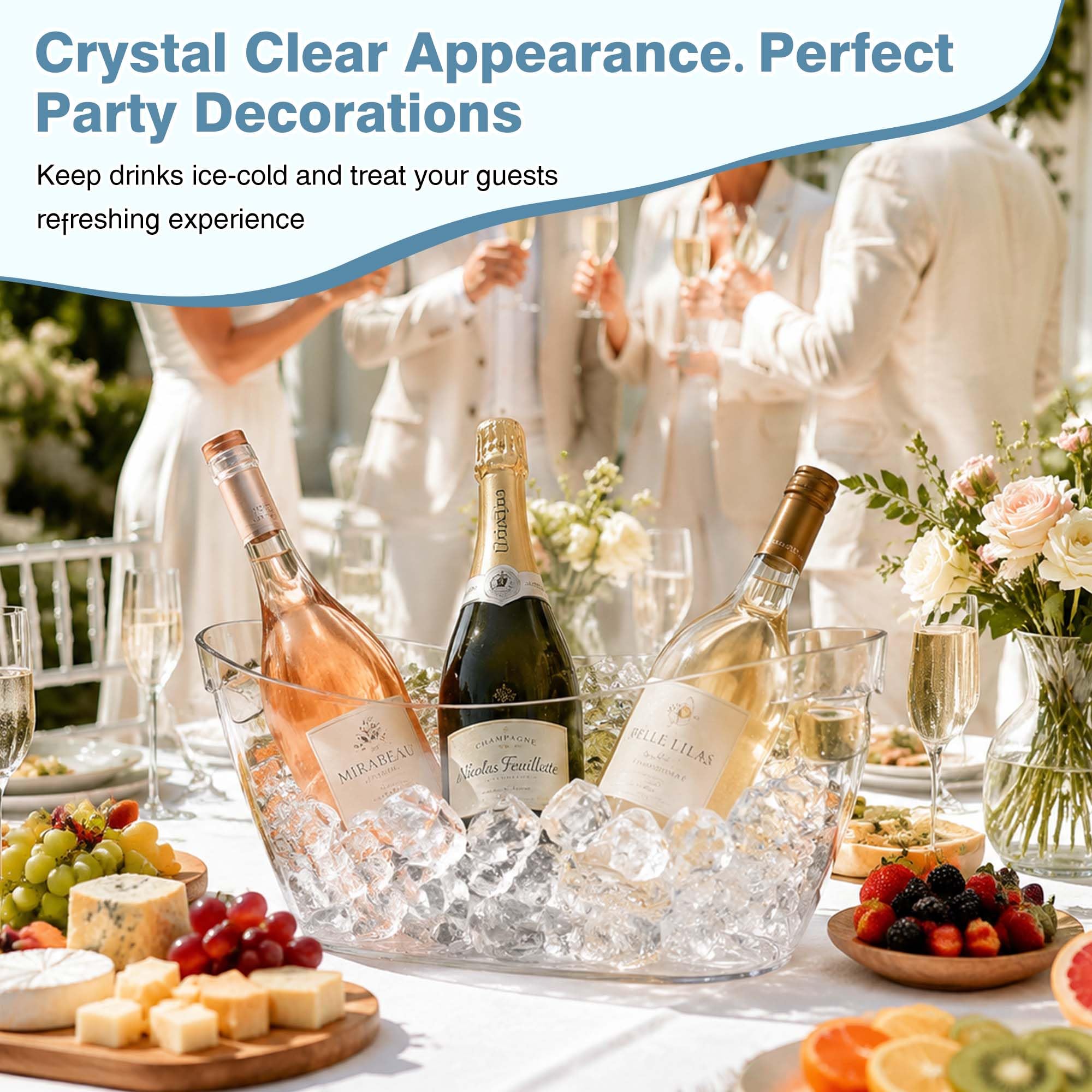 Cubos de hielo para fiestas, 2 piezas de acrílico champán para bebidas con 2 cucharas de hielo, cubos de bebidas para bar de cóctel, cubo de 5.5 L para fiesta de Navidad (transparente)