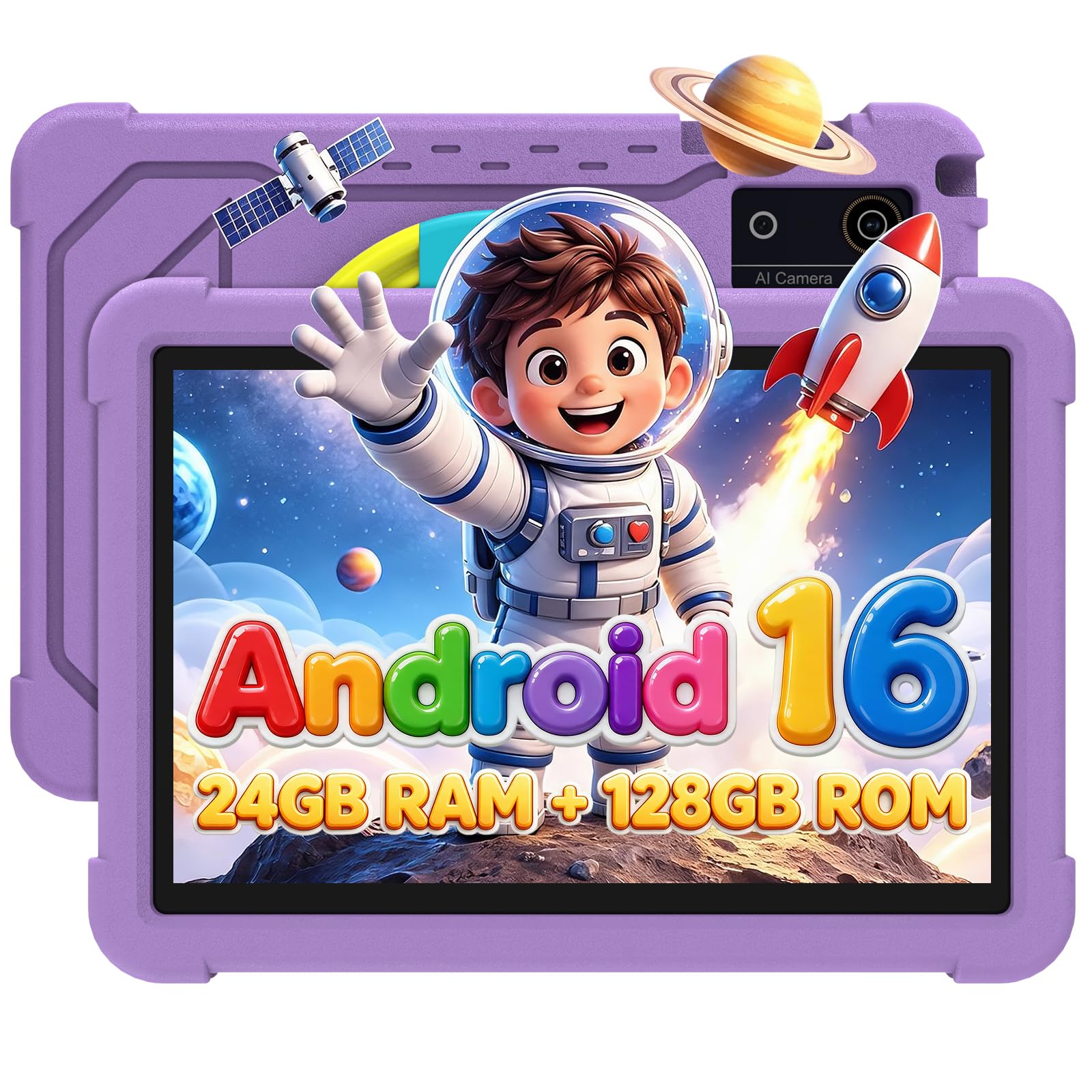 ZONKO Kinder Tablet 10 Zoll Android 16 Tablet Stift mit 24 GB RAM+128GB ROM | Kindersicherung, Wi-Fi 5G, Gemini AI GMS 8-Core 7000mAh, stoßfeste Hülle Eva +360° Drehbarer Tolles Geschenk für Kinder