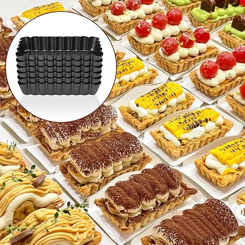 Miniatura 5 de Juego de 6 moldes para tartas rectangulares antiadherentes de 4 pulgadas con parte inferior extraíble y lateral acanalado resistente, mini moldes
