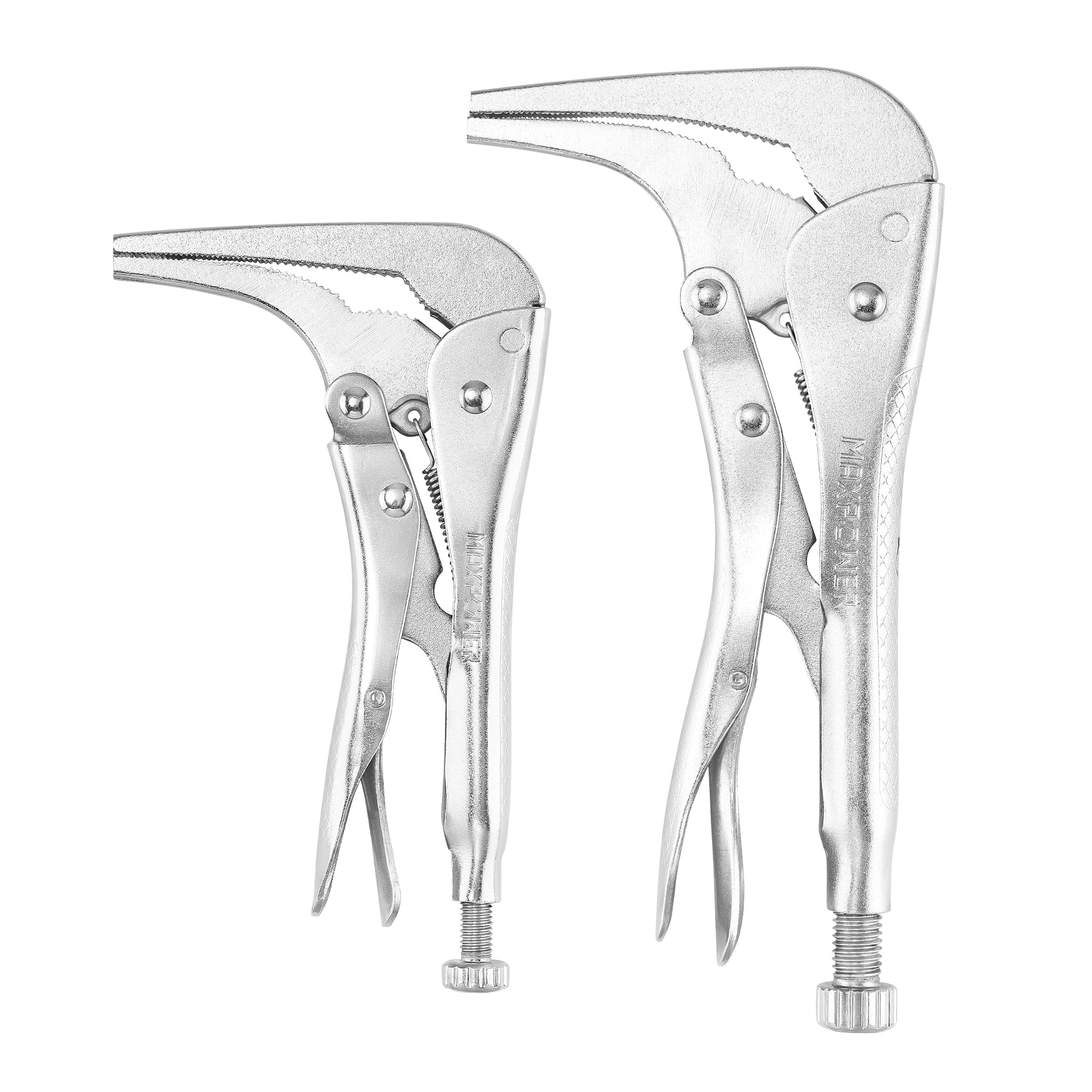 MAXPOWER 2PCS 90 degree Offset Long Nose Locking Pliers 7 inch and 11 inch