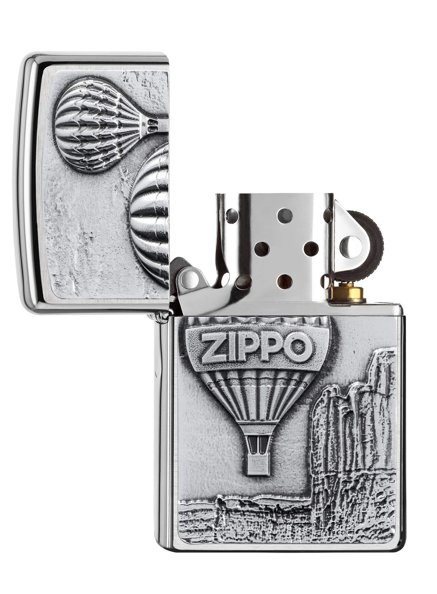 Zippo Sturmfeuerzeug - Aerostat, Brushed Chrome, Emblem - Nachfüllbar - Wiederverwendbar - Windfestes Design - Geschenkbox - Made in USA