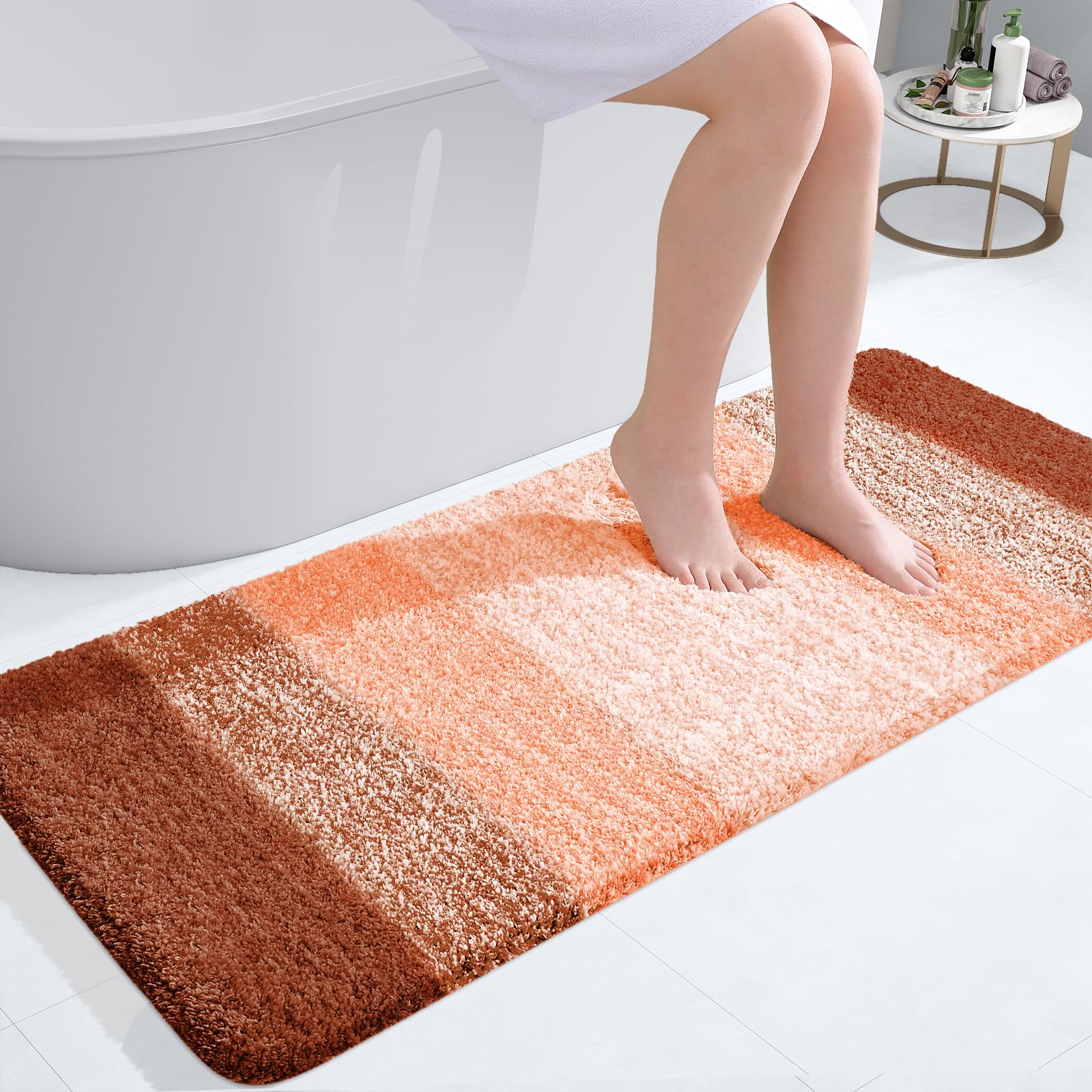 OLANLY Bathroom Runner Rug 47x20, Extra Soft Absorbent Microfiber Bath Rugs | Orange, Non-Slip Quick-Drying Rubber Backing, Washable Long Bath Mat for Floor, Tub and Shower, Home Decor
