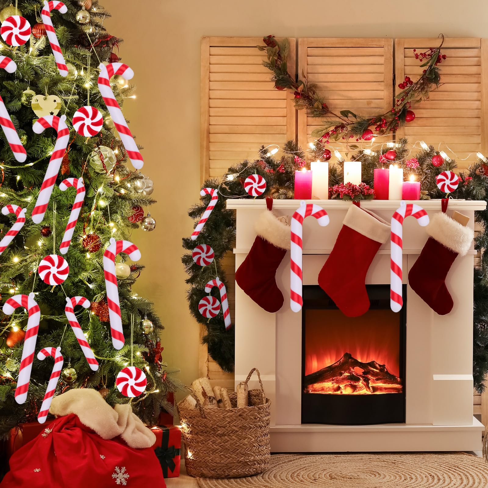 40 Pack Candy Cane Christmas Ornaments, Plastic Peppermint Candy Cane Christmas Tree Decorations for Christmas Crafts Indoor Outdoor Decor