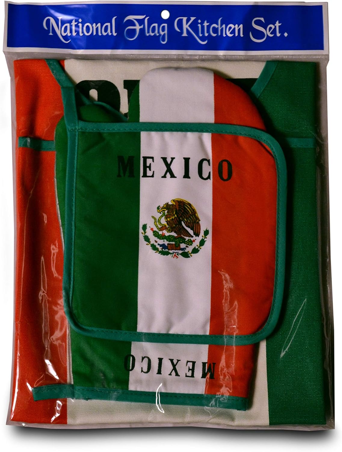 Mexico Kitchen & BBQ SetNew w/Apron, Oven-mitt and Pot holder Mexican Flag Bendera