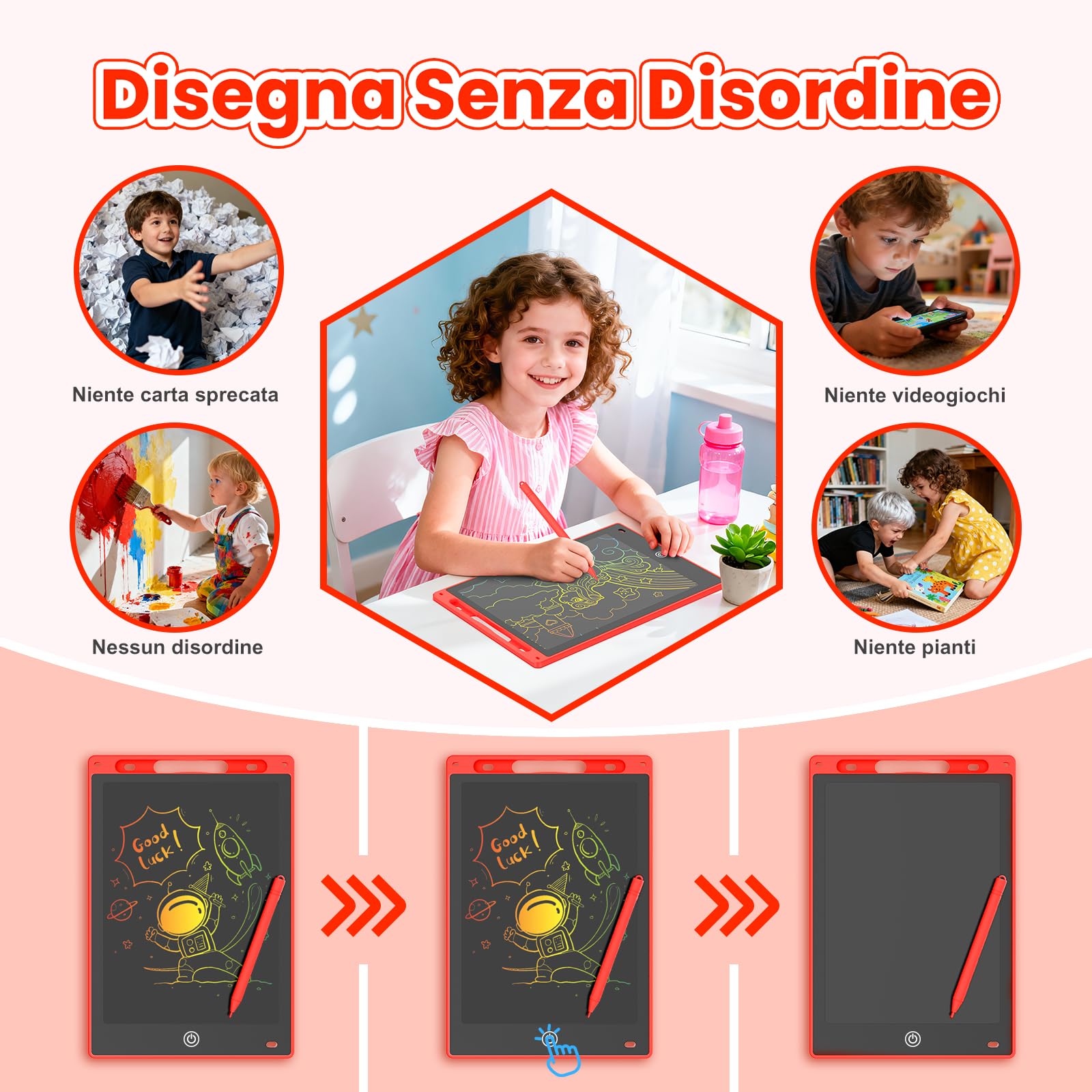 Tablette Graphique LCD Écriture Colorée, Tableau Numérique Effaçable avec Bouton Supprimer et Verrouillage D'écran, Jouet Éducatif et Cadeau d'Anniversaire et de Noël (Rouge, 10 pouces) - 3
