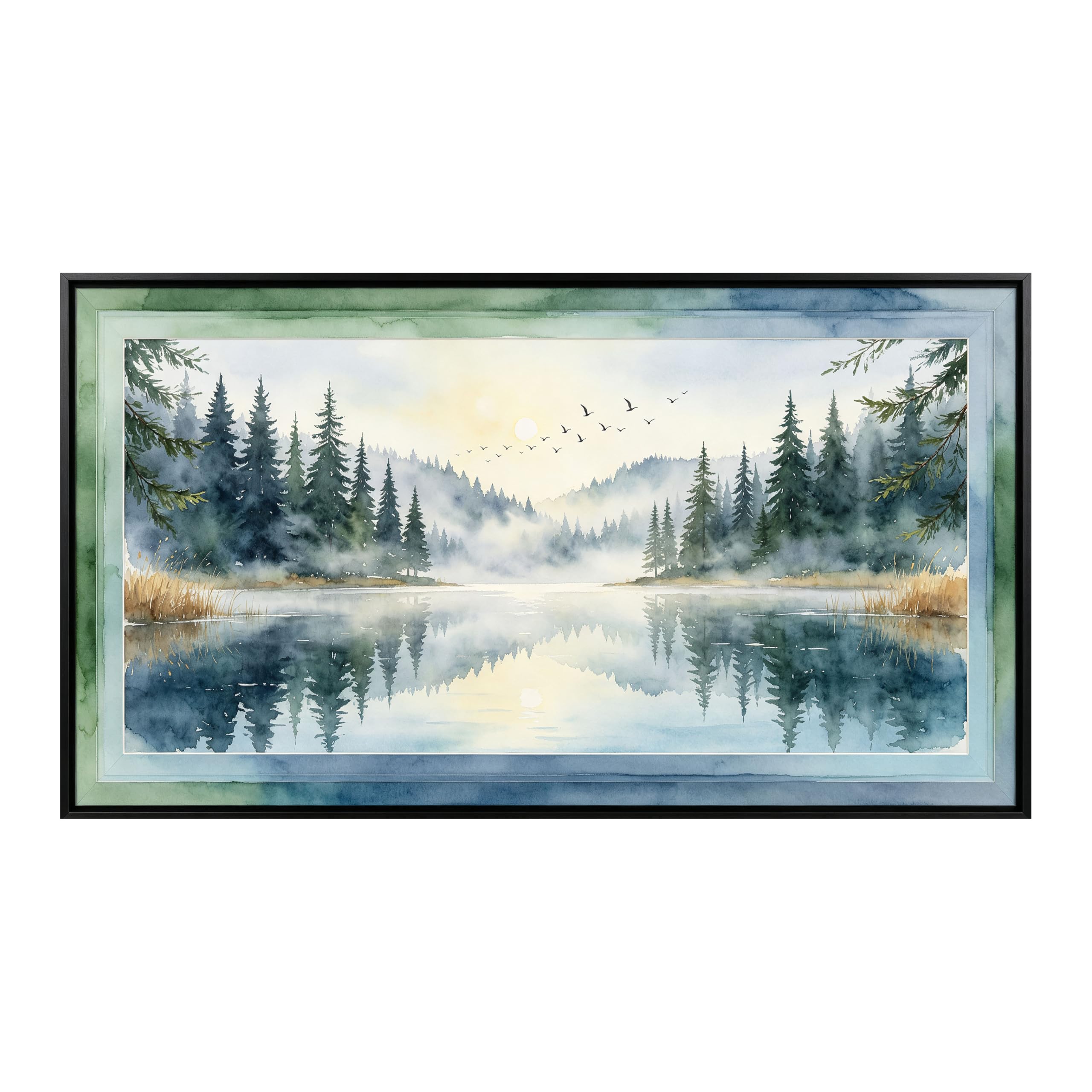 Yzpallescene Art260711019 3D Framed Wall Art Misty Forest Lake Watercolor Landscape Large Size Selfadhesive Removable Wall Decor Prints Artwork For Living Room Bedroom Office