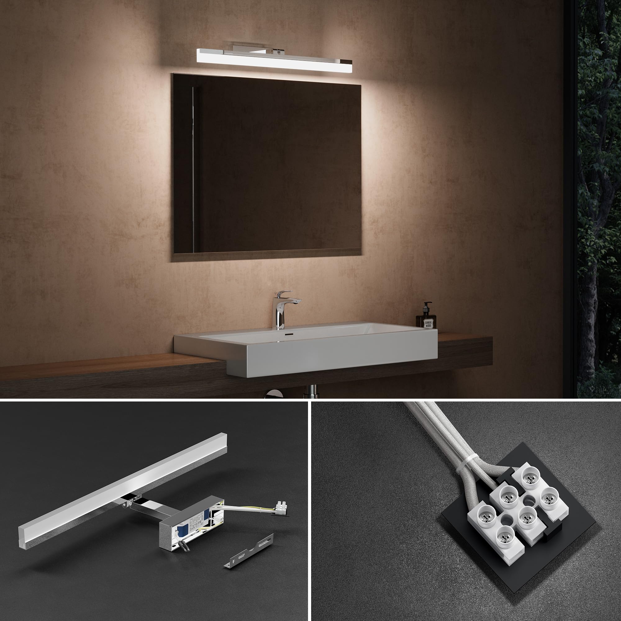 doporro Spiegelleuchte Bad 180° drehbar 60cm LED Spiegellampe Badezimmer | 6000K Badlampe Wand über Spiegel Kaltweiß Badezimmerleuchte 14W Spiegelschrank Beleuchtung, Chrom, Luxaris