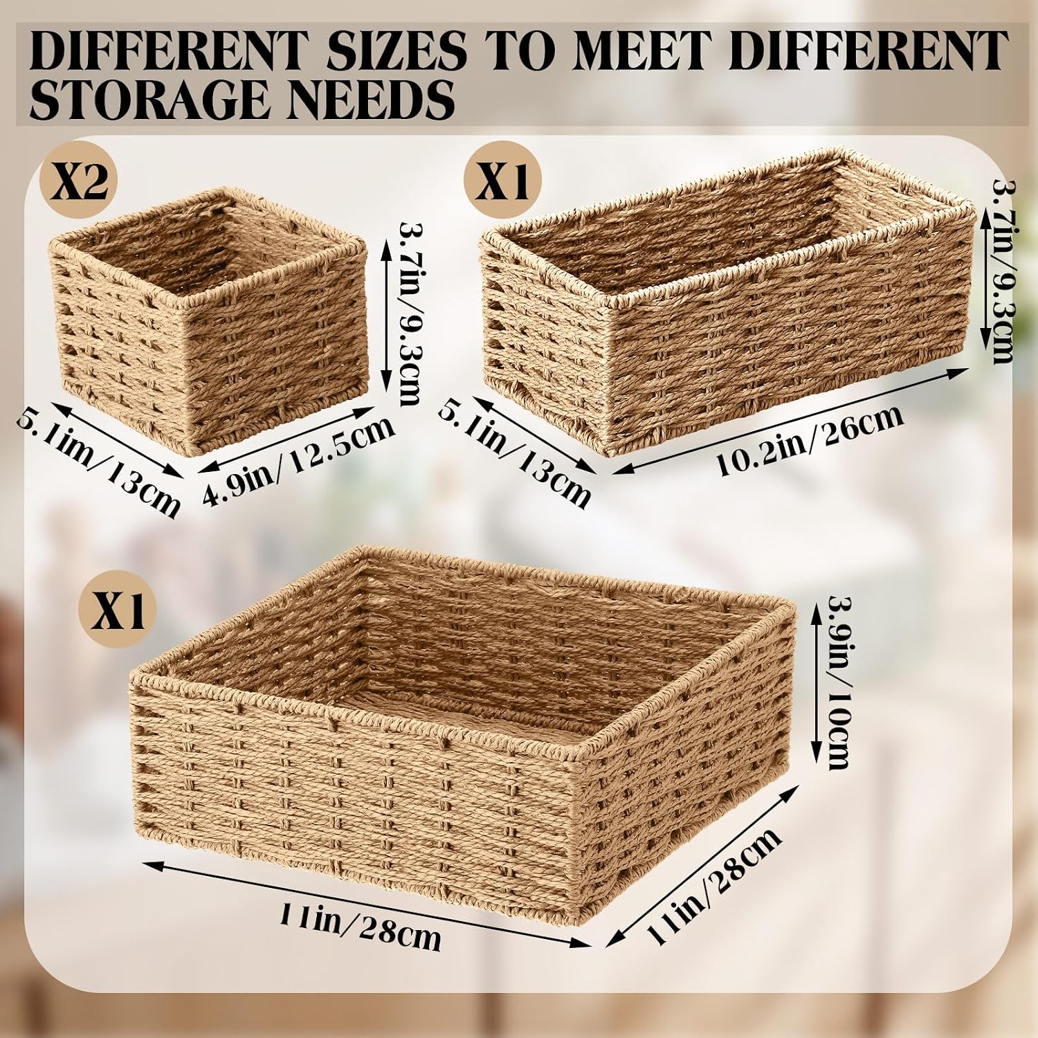 Set of 4 Natural Small Wicker Basket, Classic