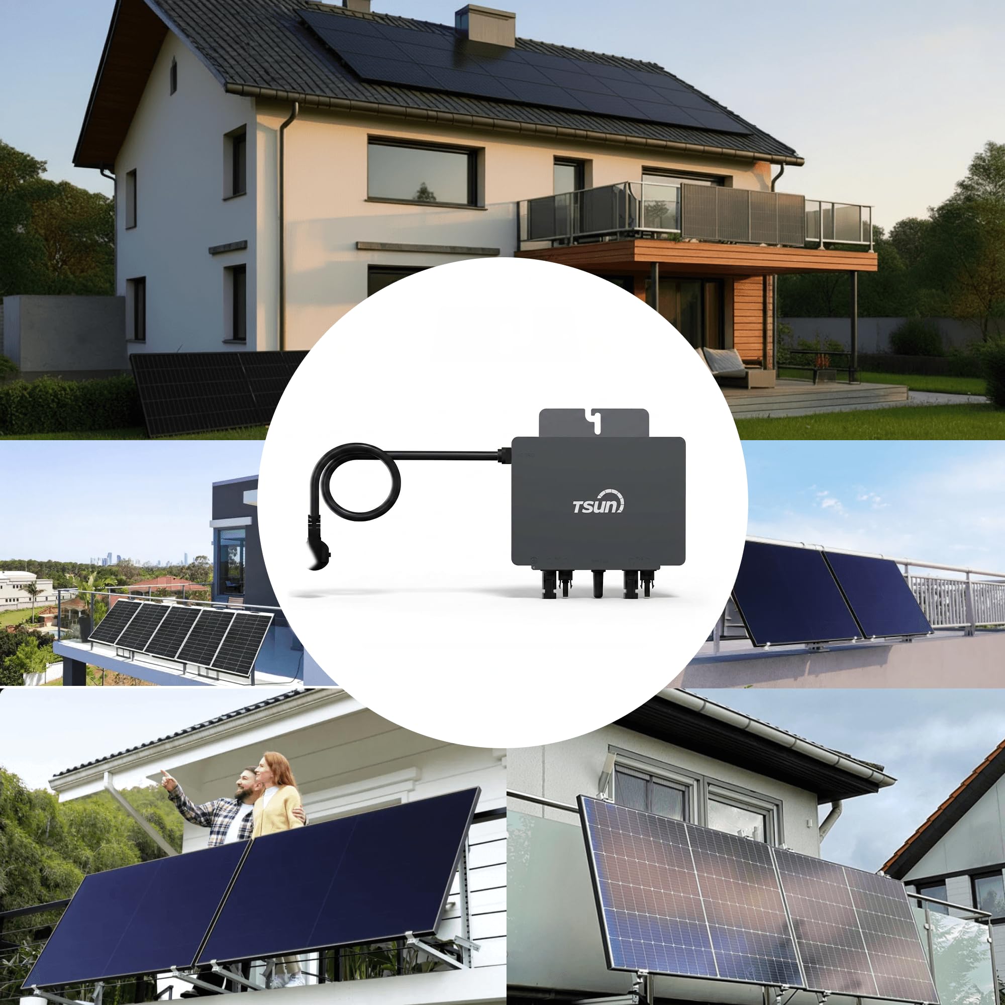 SUNNIVA® 1000W Balkonkraftwerk BIFAZIAL FULLBLACK komplett Steckdose TSUN 800 Watt Wechselrichter, Solaranlage Komplettset, 2x 500W N-Type Glas Bifacial Solarmodule, 5m Kabel & 4x 1m Solarkabel