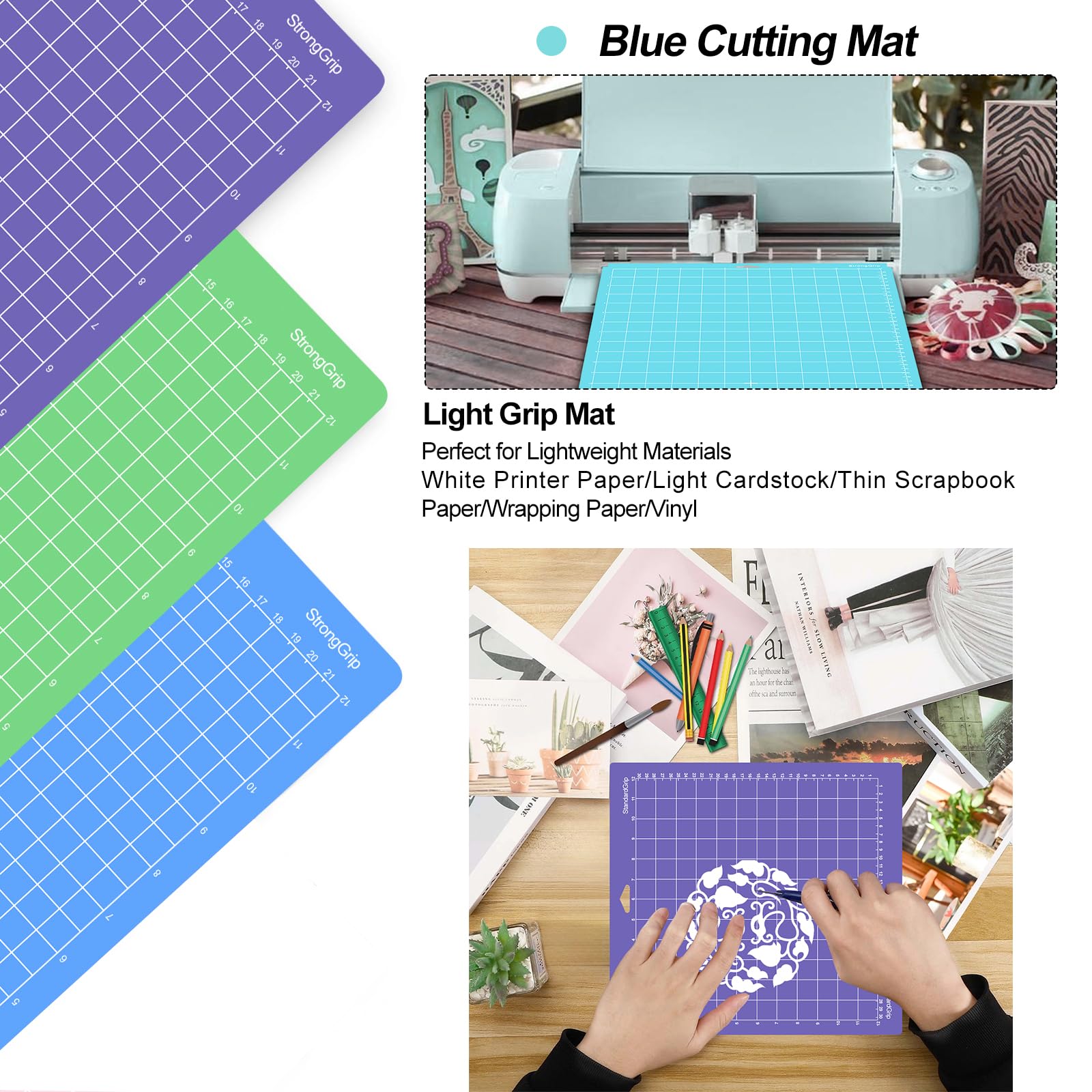 6 alfombrillas para Cricut Explore Air 2/Air/One/Maker 3/Maker con 3 alfombrillas adhesivas de 12 x 24 pulgadas, 3 alfombrillas y cuchillas de críquet de 12 x 12 pulgadas, agarre estándar, agarre