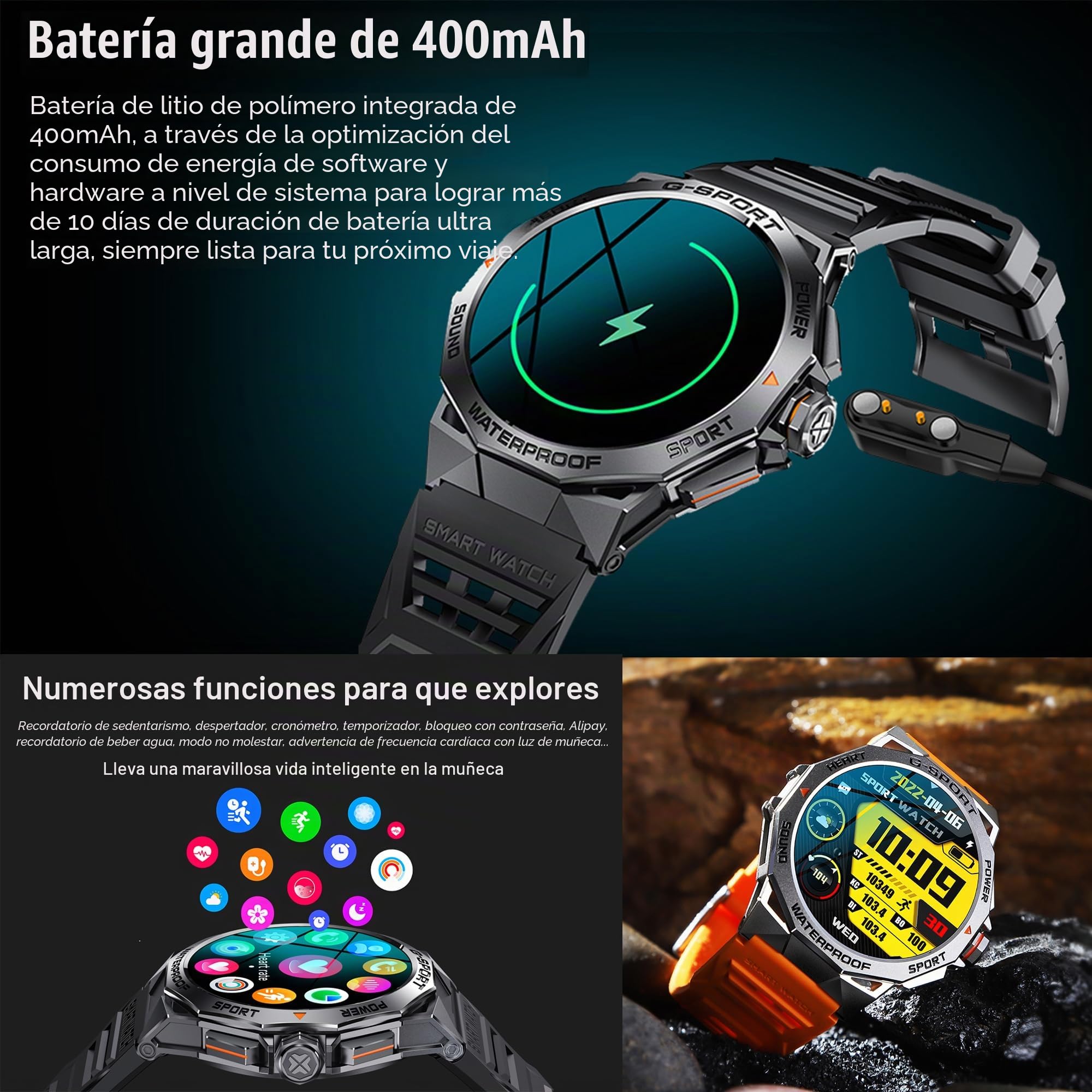Reloj Inteligente Hombre con Llamadas, 1,43” AMOLED Smartwatch 5ATM Reloj Deportivo con 123 Modos Deportivos, Pulsera Actividad Pulsómetro/Monitor de Sueño/Podómetro para Android iOS (Plata)