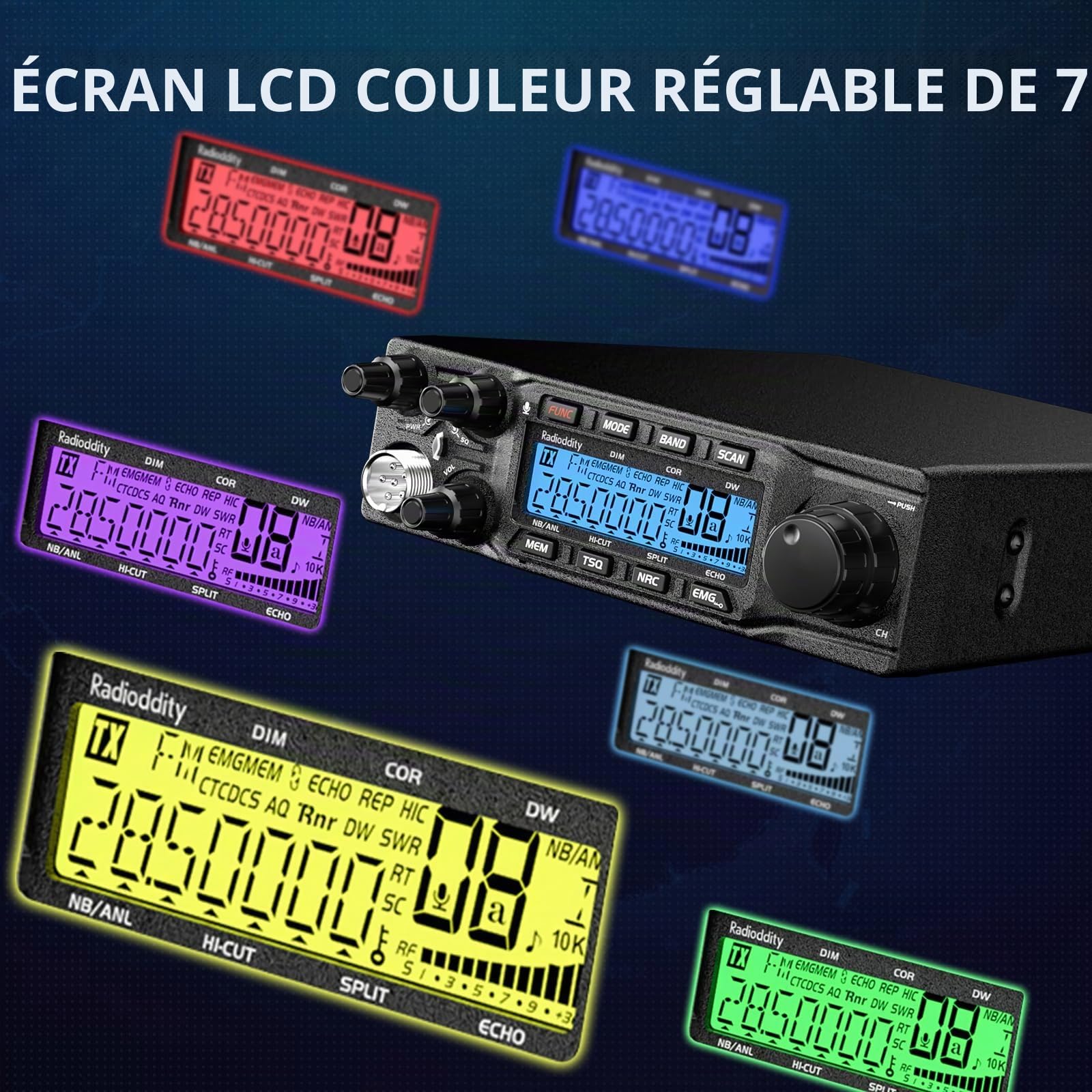 Radioddity QT80 10 Mètres Radio Amateur Haute Puissance 80W, émetteur-récepteur Mobile SSB/AM/FM/PA avec réduction du Bruit RX et TX, CTCSS/DCS/ASQ, SWR Alerte Haute