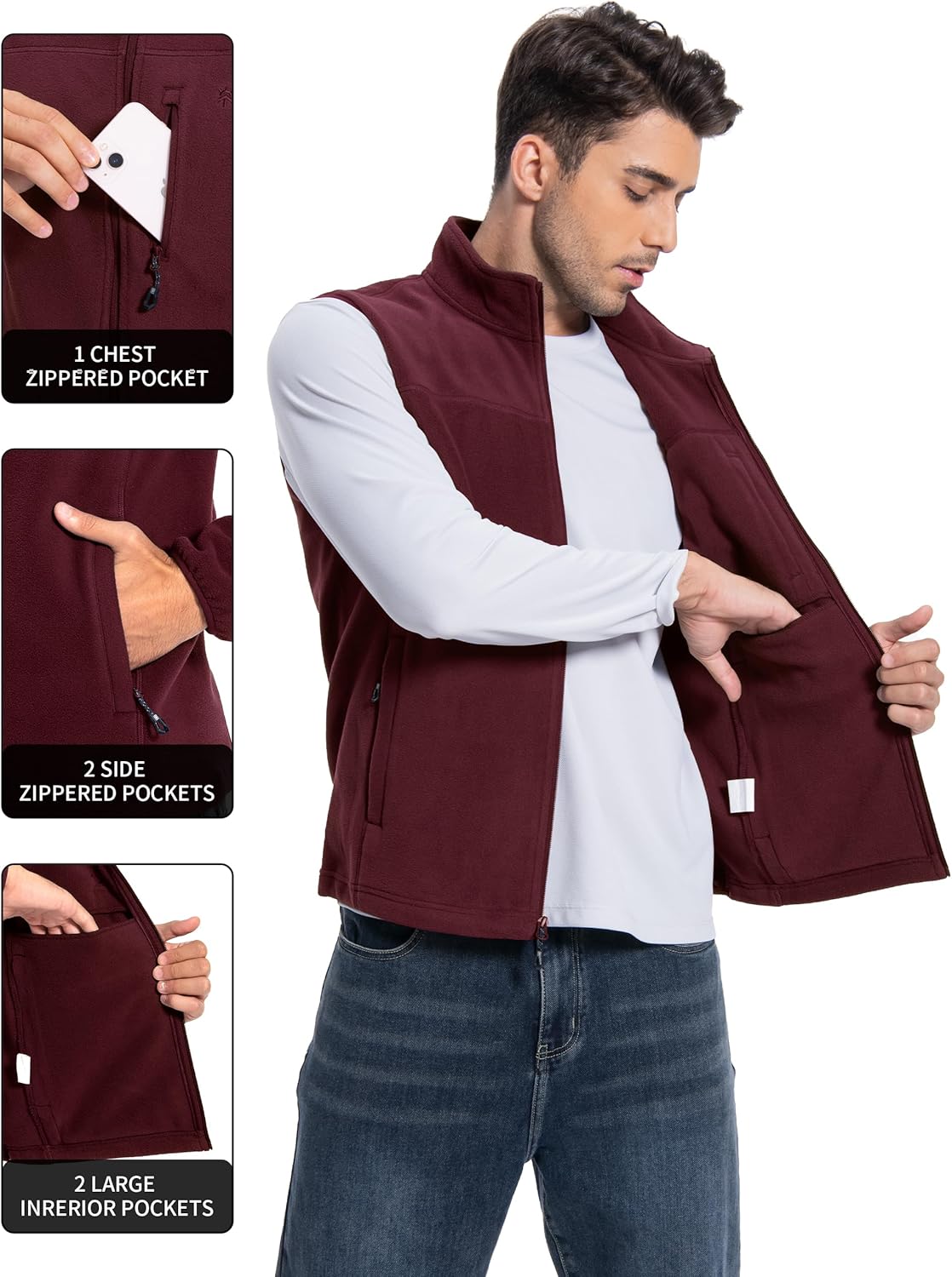 Pioneer Camp Men's Full-Zip Polar Fleece Vest Casual Lightweight Sleeveless Outerwear with 5 Pockets Soft Warm Winter Jacket - Image 3
