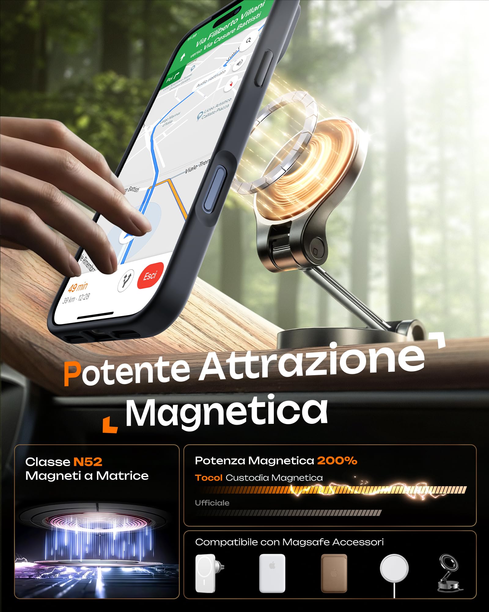 TOCOL Cover Magnetica per iPhone 17 Pro Max 6,9 Pollic, Compatibile con MagSafe, Anello Magnetico Incorporato, Protezione Fotocamera Integrata, Custodia Antiurto Traslucida Opaca, Nero