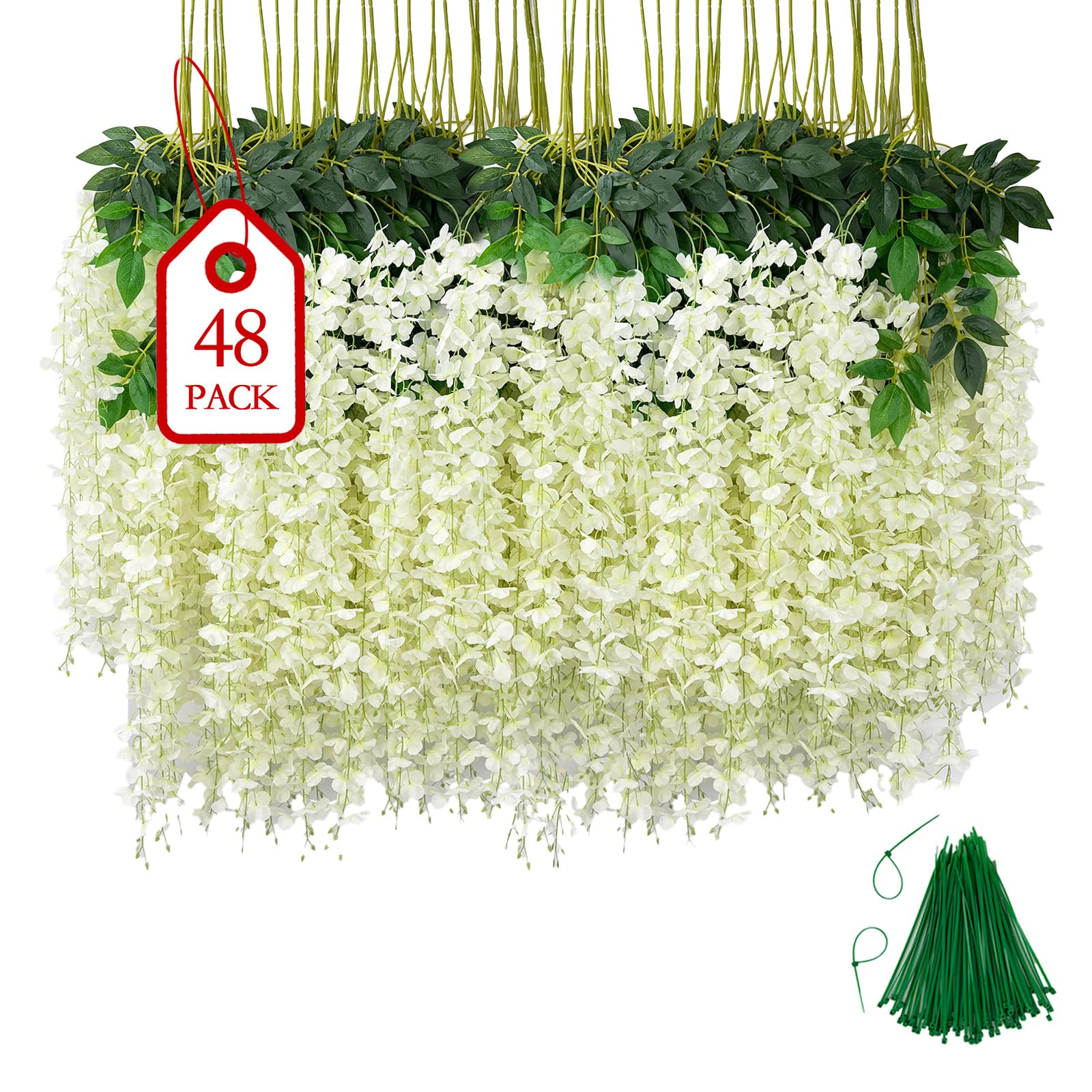 BIRDDIE 48 Stück Künstliche Glyzinien Hängende Blumen Kunstblumen Hängend Wie Echt Künstlich Hängeblumen für Outdoor Draußen Balkon Garten Hochzeit