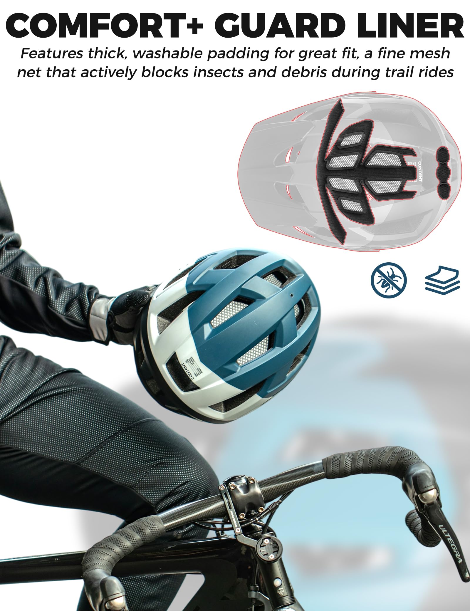ROCKBROS Casco Bici con Visiera Parasole, Casco da Bicicletta Protezione di Sicurezza Leggero e Traspirante con Fodera Removibile, per MTB Bici da Strada Uomo Donna, Regolabile 58-62 cm