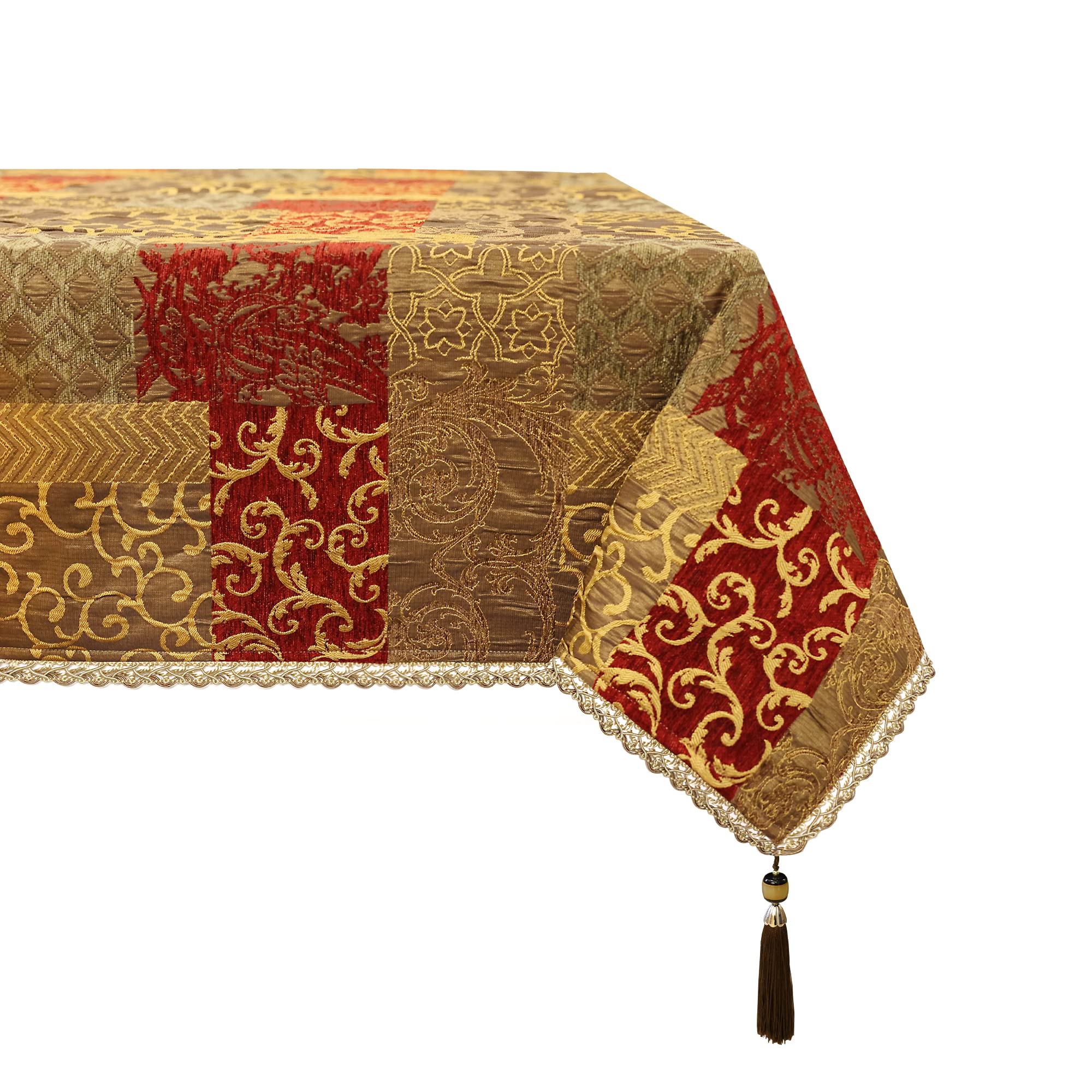 TOPLUXE Mantel de Tela Impermeable, Mantel Rectangular Resistente al Agua, Cubierta de Mesa para Decoración de Comedor/Restaurante/Fiesta (140x200cm, Rojo Dorado)