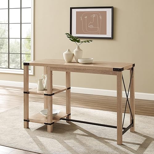 Walker Edison Modern Farmhouse - Isla de mesa de cocina de metal y madera con estantes de almacenamiento abiertos, 55 pulgadas, roble blanco