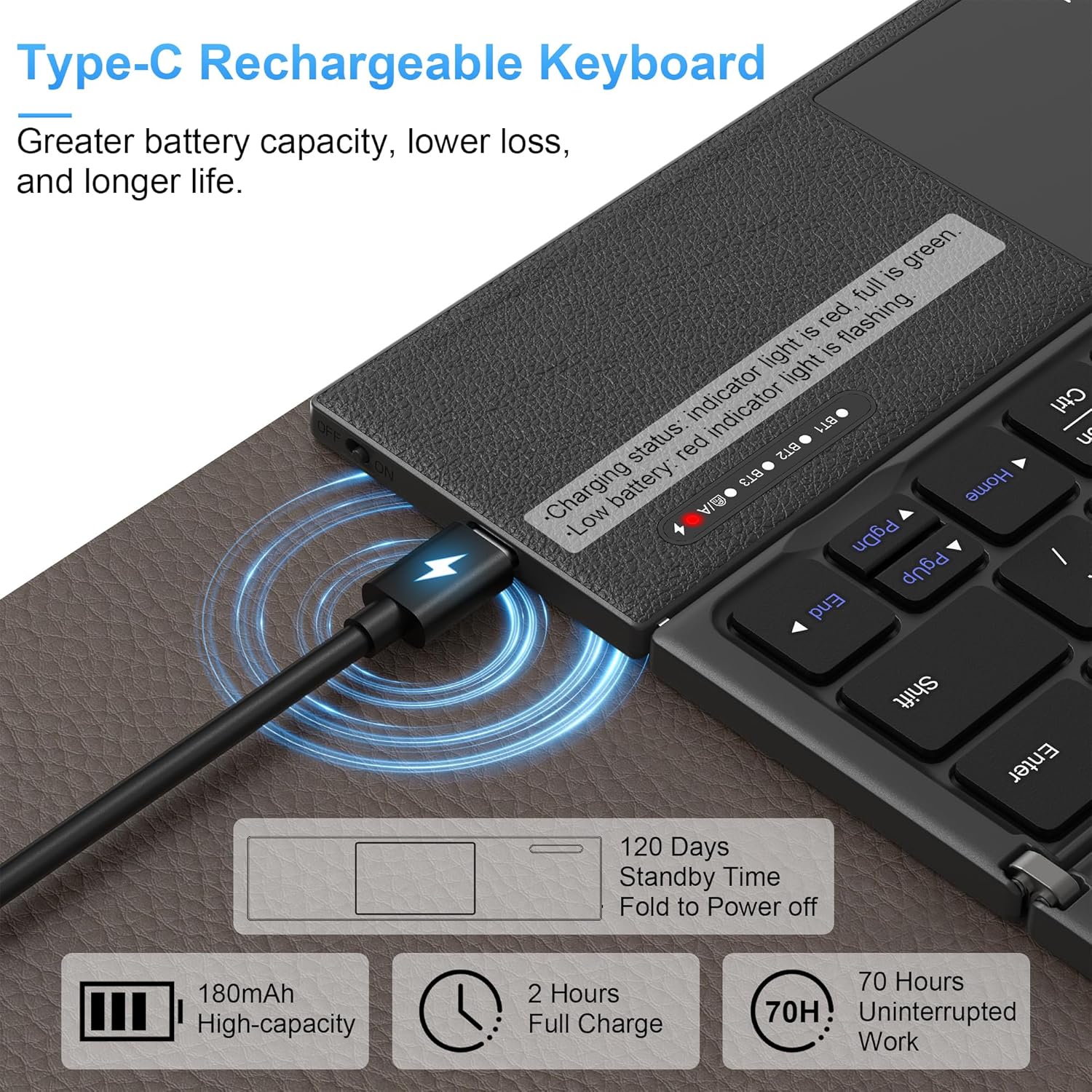 Foldable Bluetooth Keyboard with Touchpad - Sync up to 3 Devices Full Size Folding Portable Keyboard with Trackpad for Travel and Business, Use for iPad iPhone Android Smartphone Mac Tablet Laptop PC - Image 6
