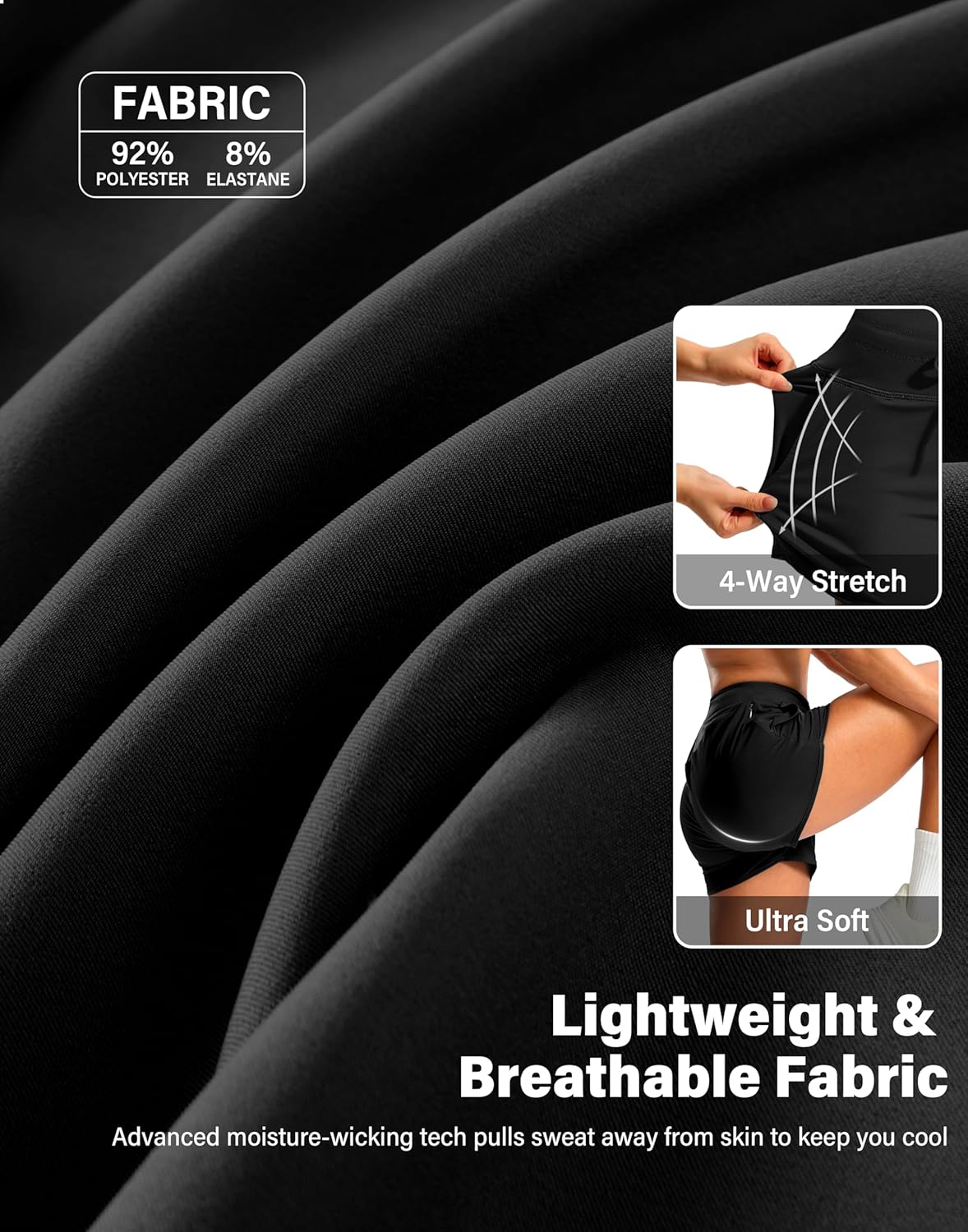 Soothfeel Women's Running Athletic Shorts with Zipper Pocket 3" Quick Dry Gym Workout Shorts for Women with Liner - Image 6