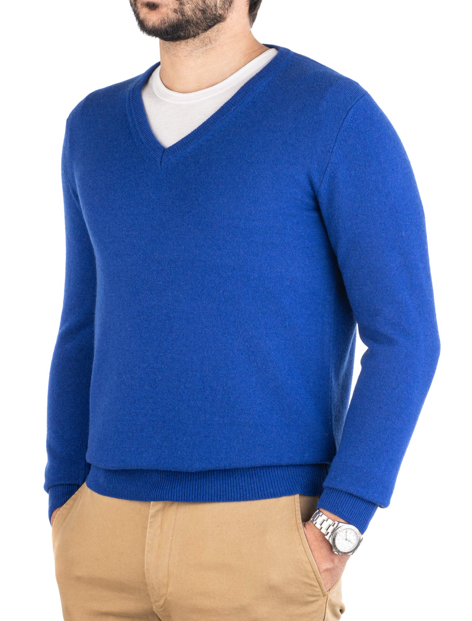 Maglione Scollo a V 30% Cashmere 70% Lana Pullover a Manica Lunga Caldo e Morbido Moda Uomo Stile Classico Finezza 12 Lavorazione a Coste sui Polsi Fondo e Collo