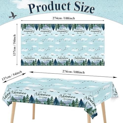 Miniatura 2 de Mantel de 3 piezas con texto en inglés "Adventure Awaits Let The Adventure Begin", mantel rectangular desechable de plástico para baby shower,