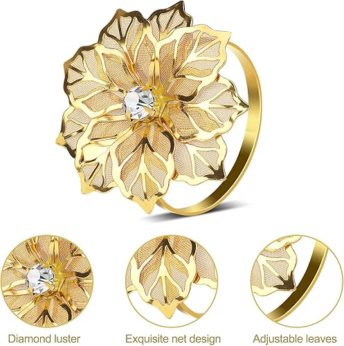 Miniatura 4 de KPOSIYA Juego de 20 servilleteros de metal con diseño de flores huecas para bodas, fiestas, banquetes, cenas de Navidad, delicadas hebillas,