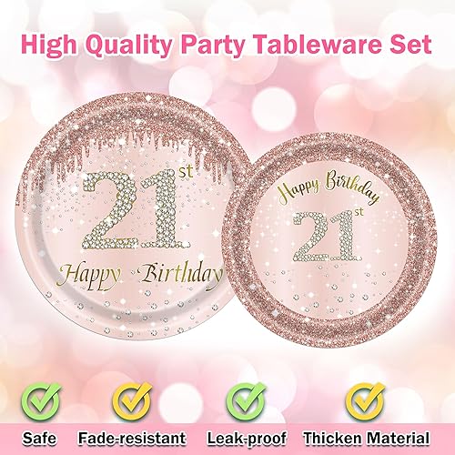 Miniatura 8 de Decoraciones de cumpleaños 60 para mujer, 96 platos y servilletas de decoración de cumpleaños 60, platos de oro rosa, suministros de fiesta,