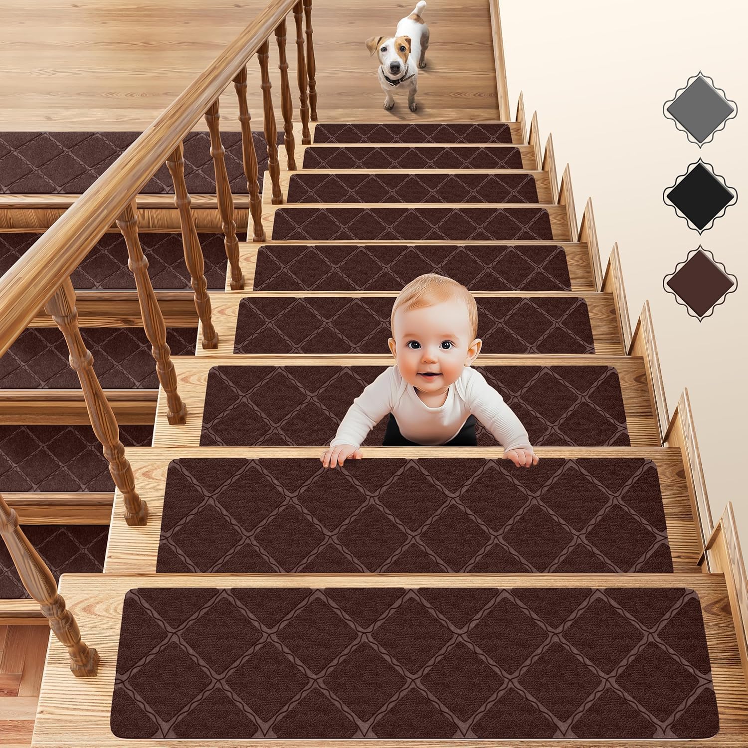 15 tappetini per scale in legno, 20,3 x 76,2 cm, adesivi per gradini delle scale, antiscivolo, riutilizzabili, per bambini, anziani e animali