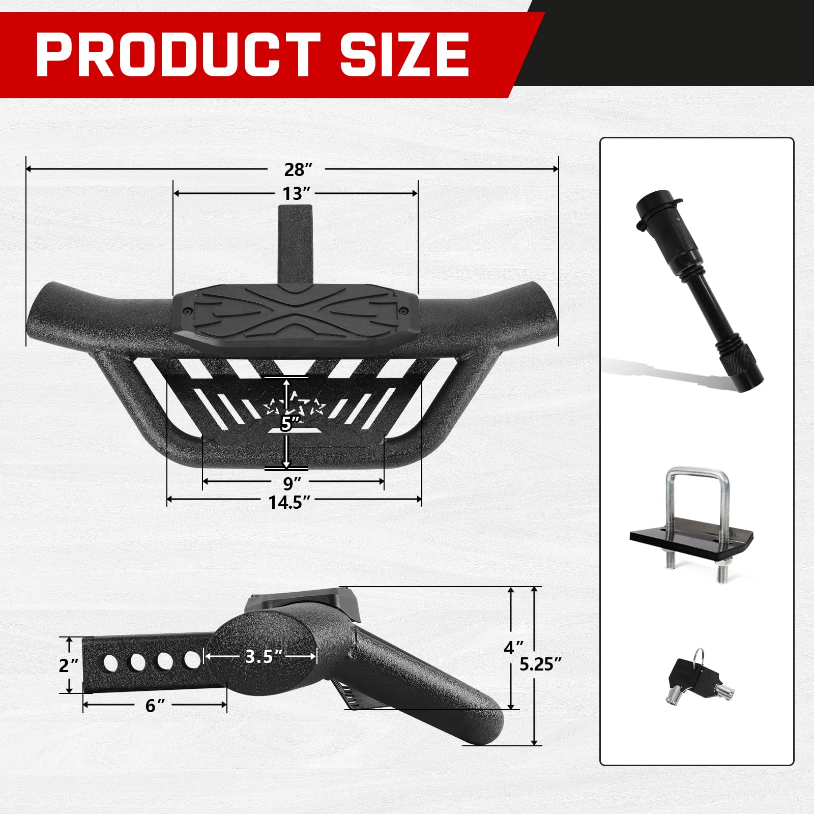 OTHOWE Double Layer Tow Hitch Step for 2 Hitch Receiver Carbon Steel with Dual-Stage Black Powder Anti-Slip Trailer — view 9