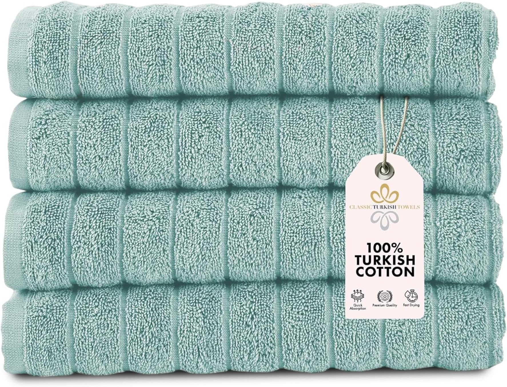 Classic Turkish Towels CTT Luxury Hand Towels for Bathroom Set of 4, 100% Turkish Cotton, Quick Dry & Comfy Towels for Hotel & Spa, Highly Absorbent | 20"x32" (Spa Green)