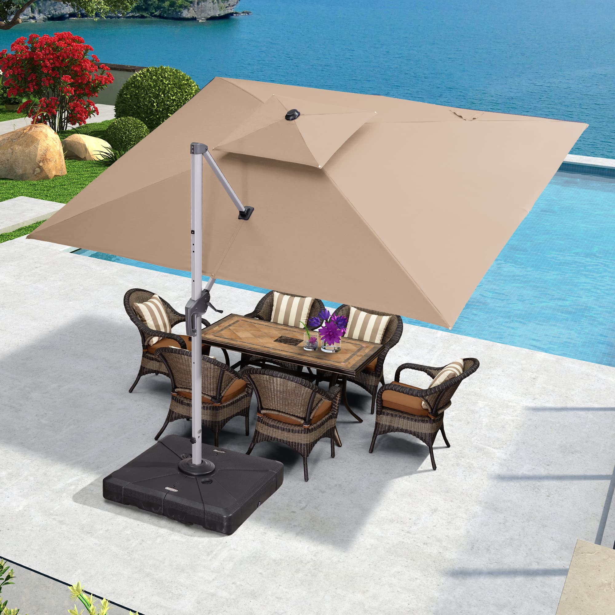 PURPLE LEAF Square Cantilever Parasol, Outdoor Garden Parasol with Double 360° Rotating Roof with Luxury Protective Cover