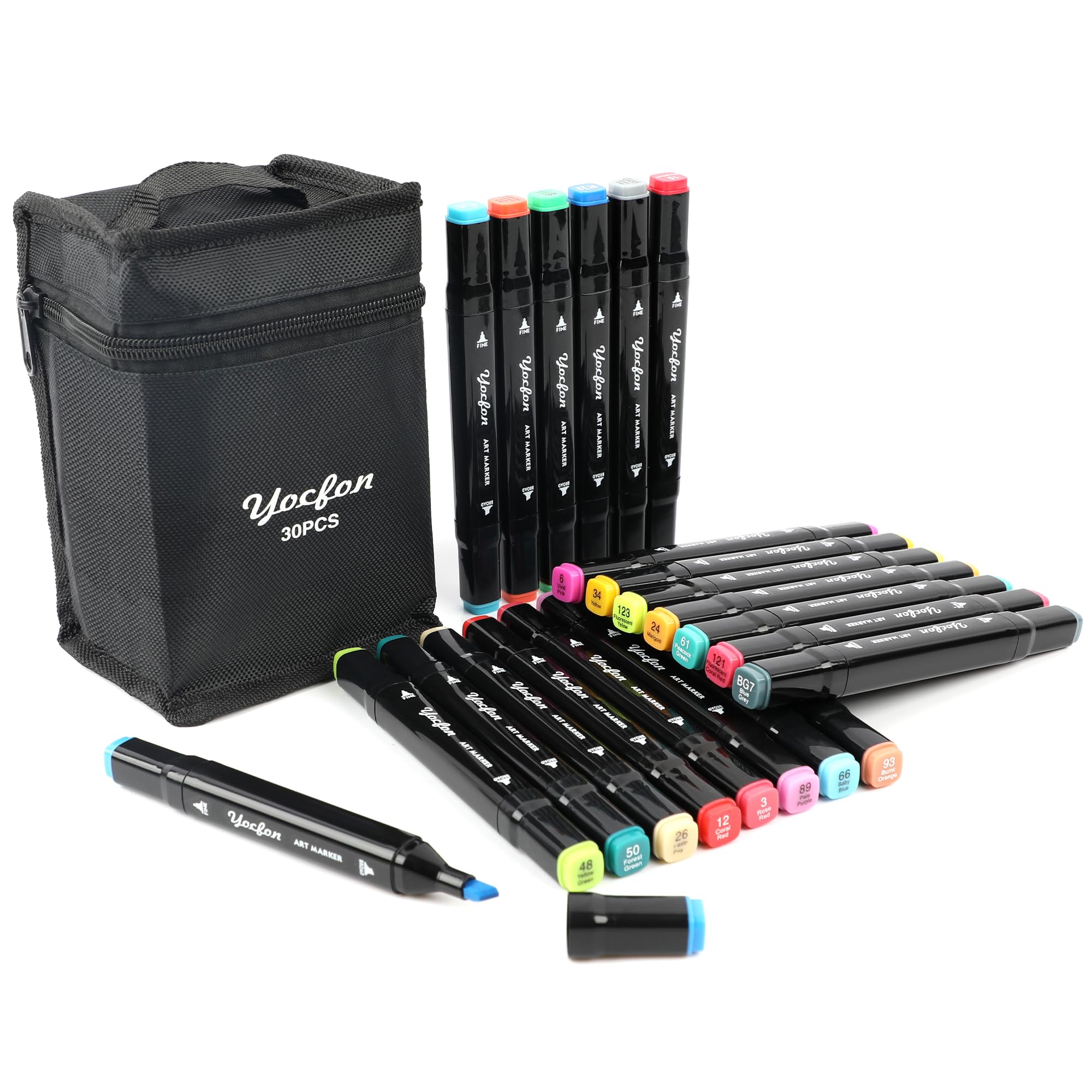 Yocfon 30 Colors Alcohol Markers, Dual Tips Drawing Markers, Art Markers Set For Adults Coloring Sketch Illustration, Chisel & Fine