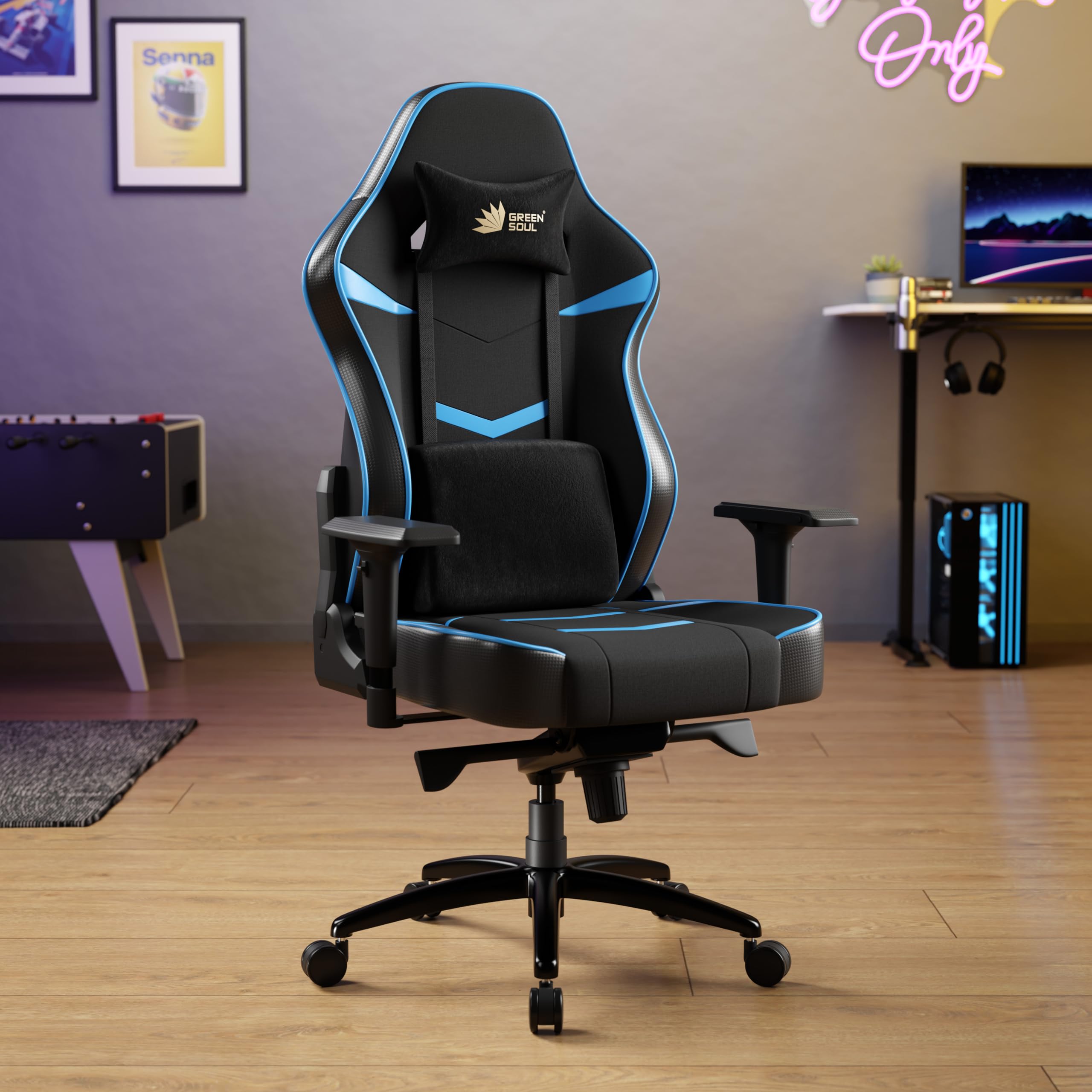 Green Soul Monster Ultimate Series T | Multi-Functional Ergonomic Gaming & Office Chair| Premium Spandex & PU Leather Fabric | Adjustable Neck, Lumbar Pillow | 4D Adjustable Armrests (Black Blue) (B085NNPMB4) Amazon Price History, Amazon Price Tracker