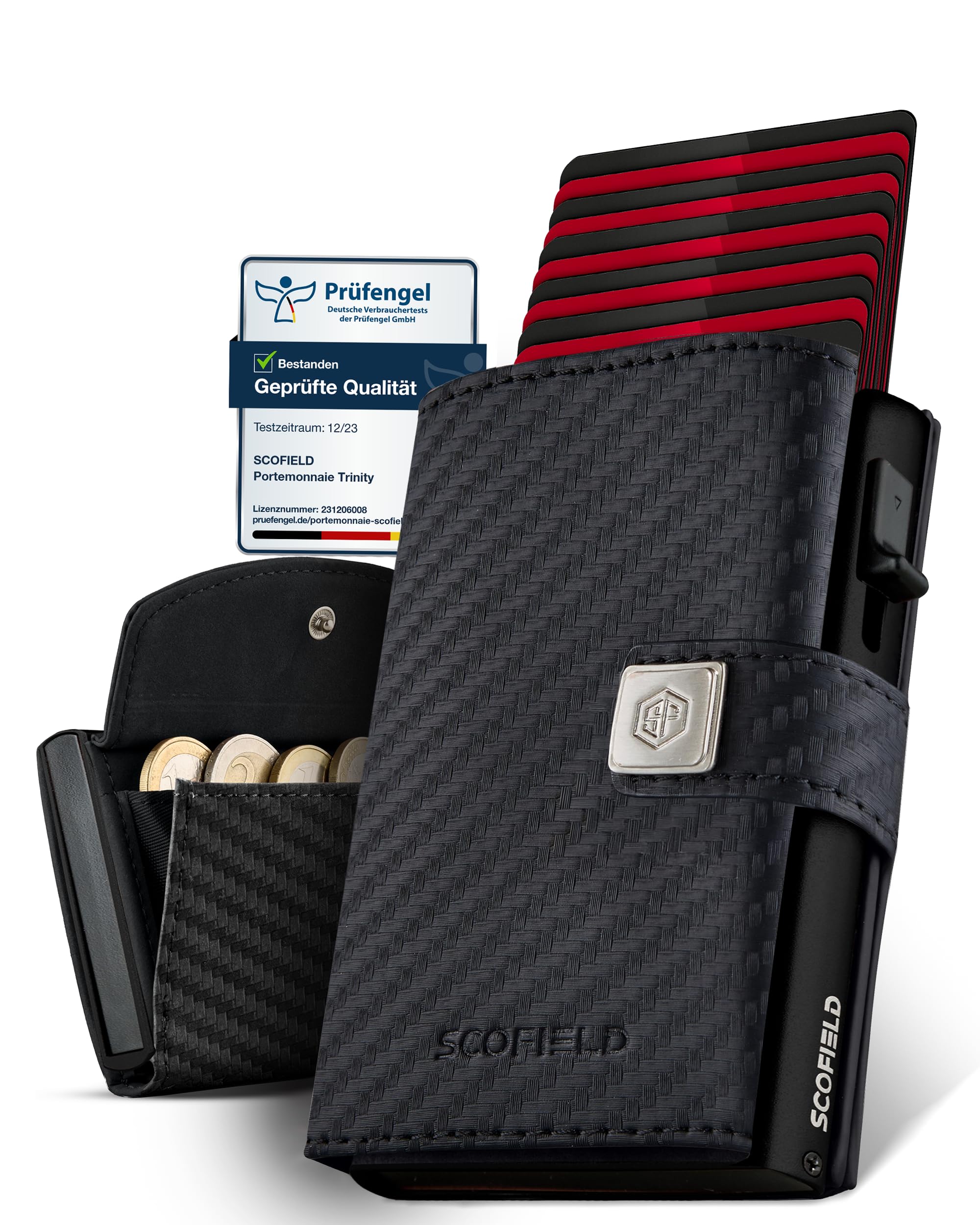 SF SCOFIELD Portfel męski | portfel męski na 11-12 kart | portfel ochrona RFID | portmonetka | portfel dla mężczyzn | Smart Wallet | etui na karty kredytowe | Slim Wallet | etui na karty małe, Carbon
