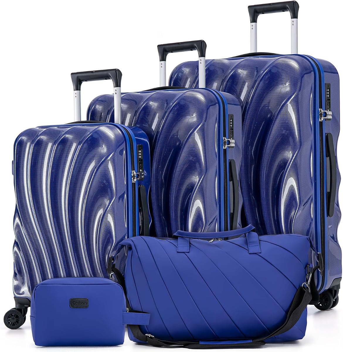 Luggage Sets 5 Piece Suitcases with Wheels, Suitcase Set, ABS+PC Hardshell Luggage set with Phone Holder Durable Travel Luggage with TSA Lock Spinner Wheels, Navy