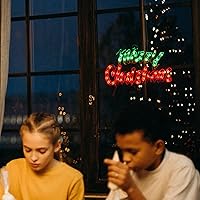 Vista 3 de Luces de Decoración de Feliz Navidad de 16 Pulgadas, Luces de Silueta para Ventana de Navidad, Lámpara de Letrero de Doble Cara para Decoraciones