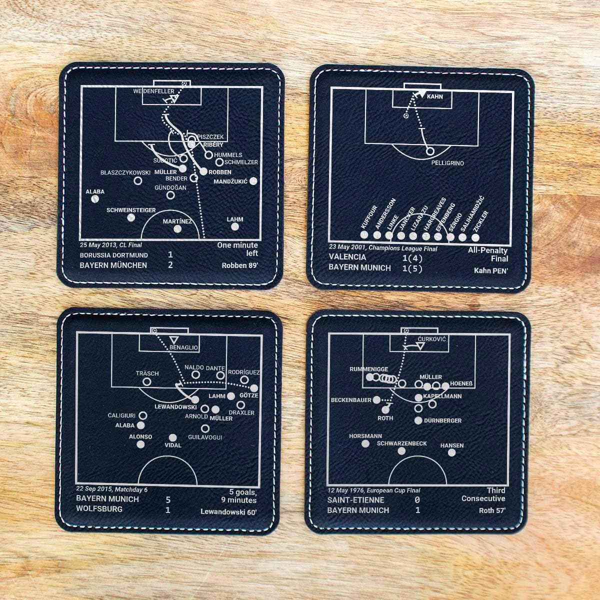 Greatest Bayern München Plays: Leatherette Coasters (Set of 4) | Best Gift Idea for Sports Lovers | Die Roten Historic Moments Gifts