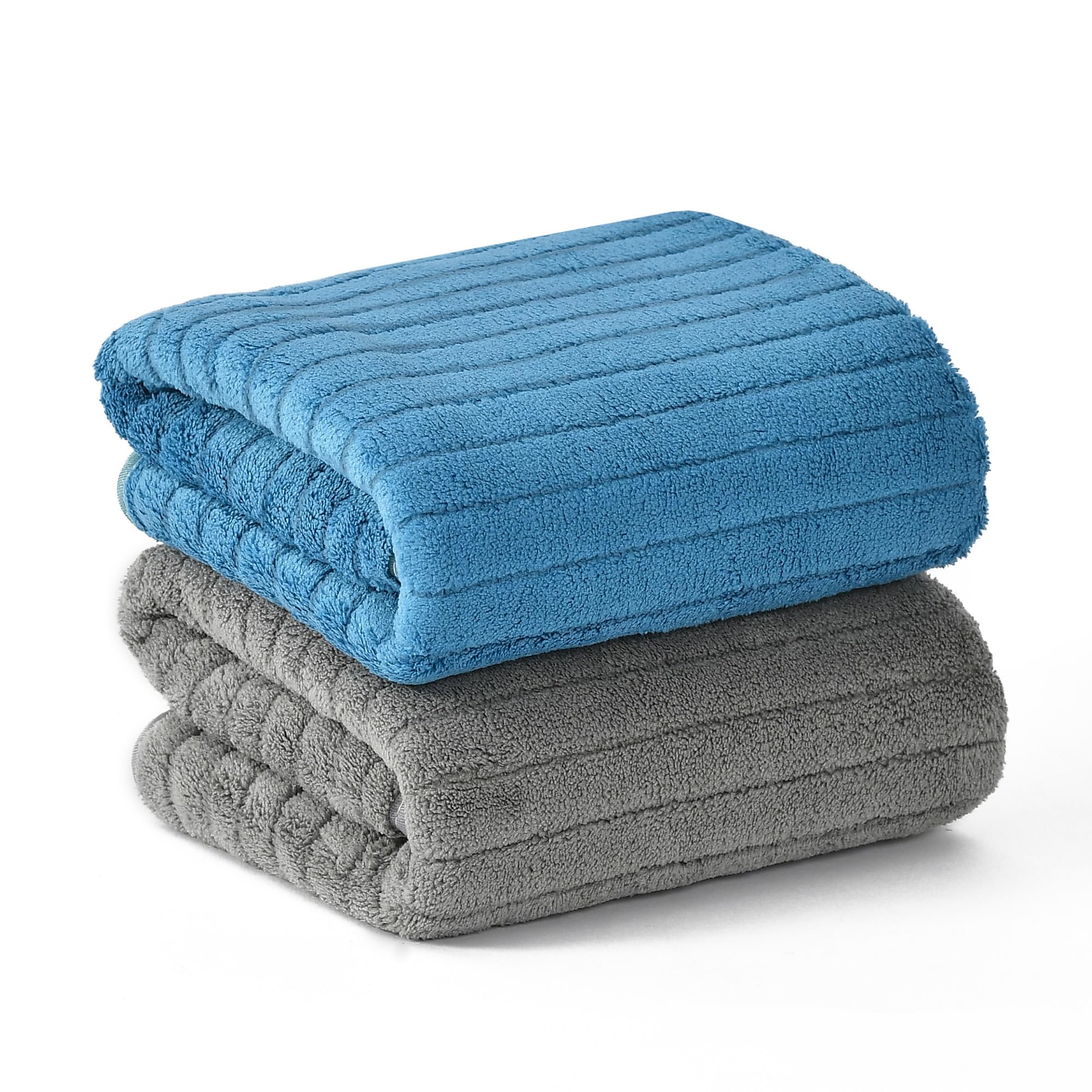 UrbanLeaf Microfiber Large Bath Towel | Quick Dry Super Absorbent - Bath Towel for Men and Women | Blue & Grey Stripe | Towel for Bath, Travel, Gym, Beach, Pool, and Yoga (70 X 140 CMs)