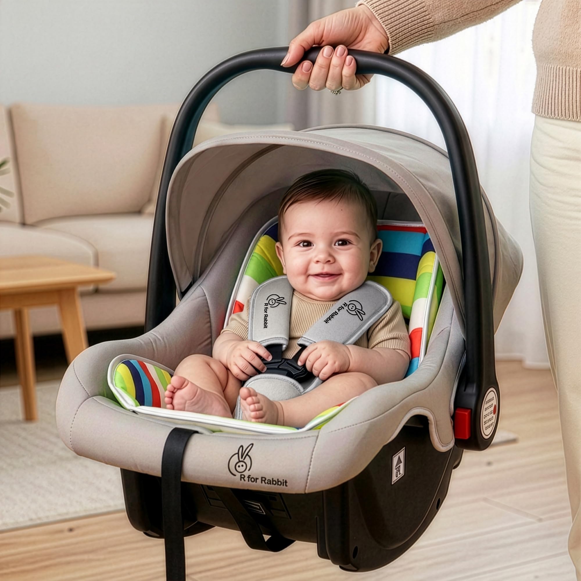 R for Rabbit Picaboo Baby Carry Cot, 4 in 1 Multi Purpose Kids, Car Seat, Rocker for Infant Babies of 0 to 15 Months & Weight Capacity upto 13 Kgs | 6 Months Warranty | (Multi Color Rainbow)-image-46
