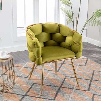 Luxury Couch Accent Chair Modern Comfy Velvet Upholstered Barrel Chairs Metal Chair Foot Soft Lining Single Vanity Sofa Armchair for Living Room Waiting Room Office Olive Green One Size