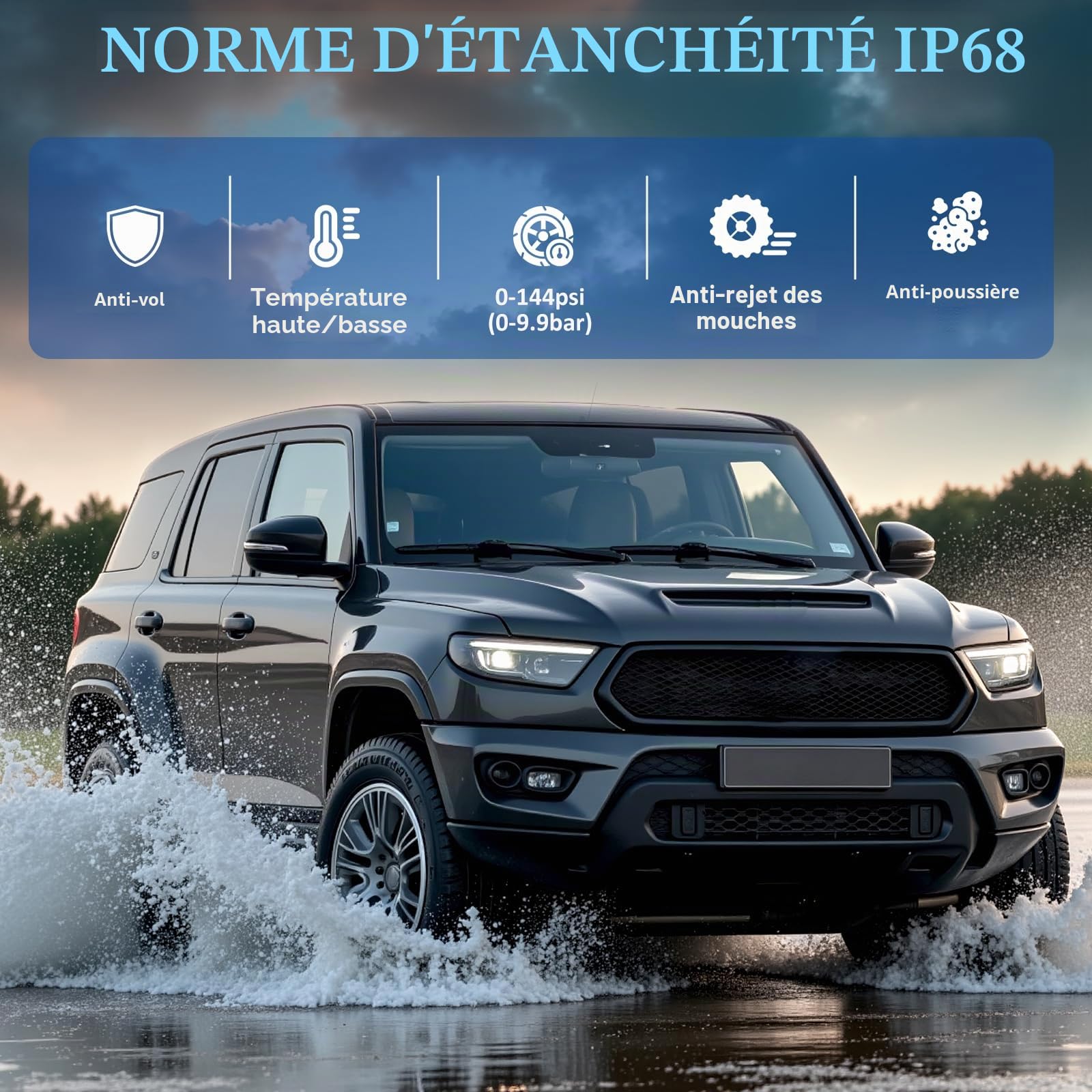KAOLALI TPMS Système de Contrôle de la Pression des Pneus avec 6 Capteurs | Charge Solaire et Fonction de Charge USB, avec Écran LCD Coloré, Pression des Pneus 0-9,9 Bar (0-144 PSI)