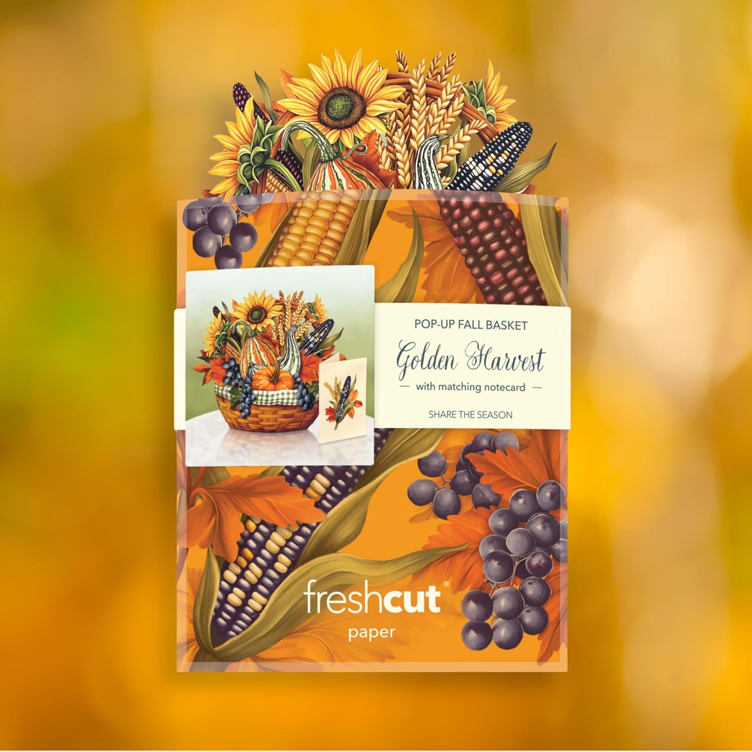 Freshcut Paper Pop Up Cards, Mini Golden Harvest, 6 Inch Mini Sized Forever Flower Bouquet 3D Popup Greeting Card, Birthday Cards, Thank You Card, Blank Notecard & Envelope - Image 8